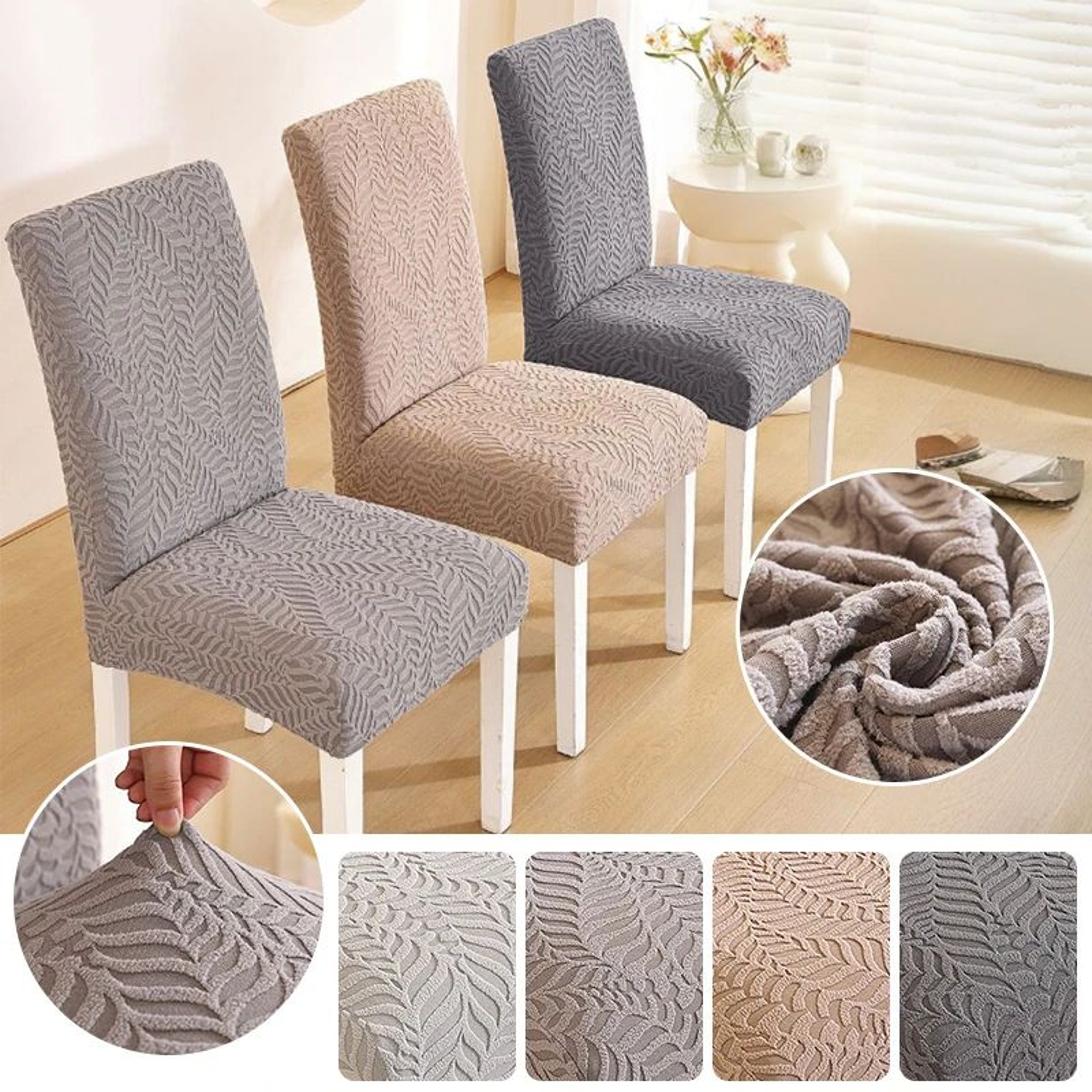 Thickened Leaf Pattern Stretch Dining Chair Cover 0