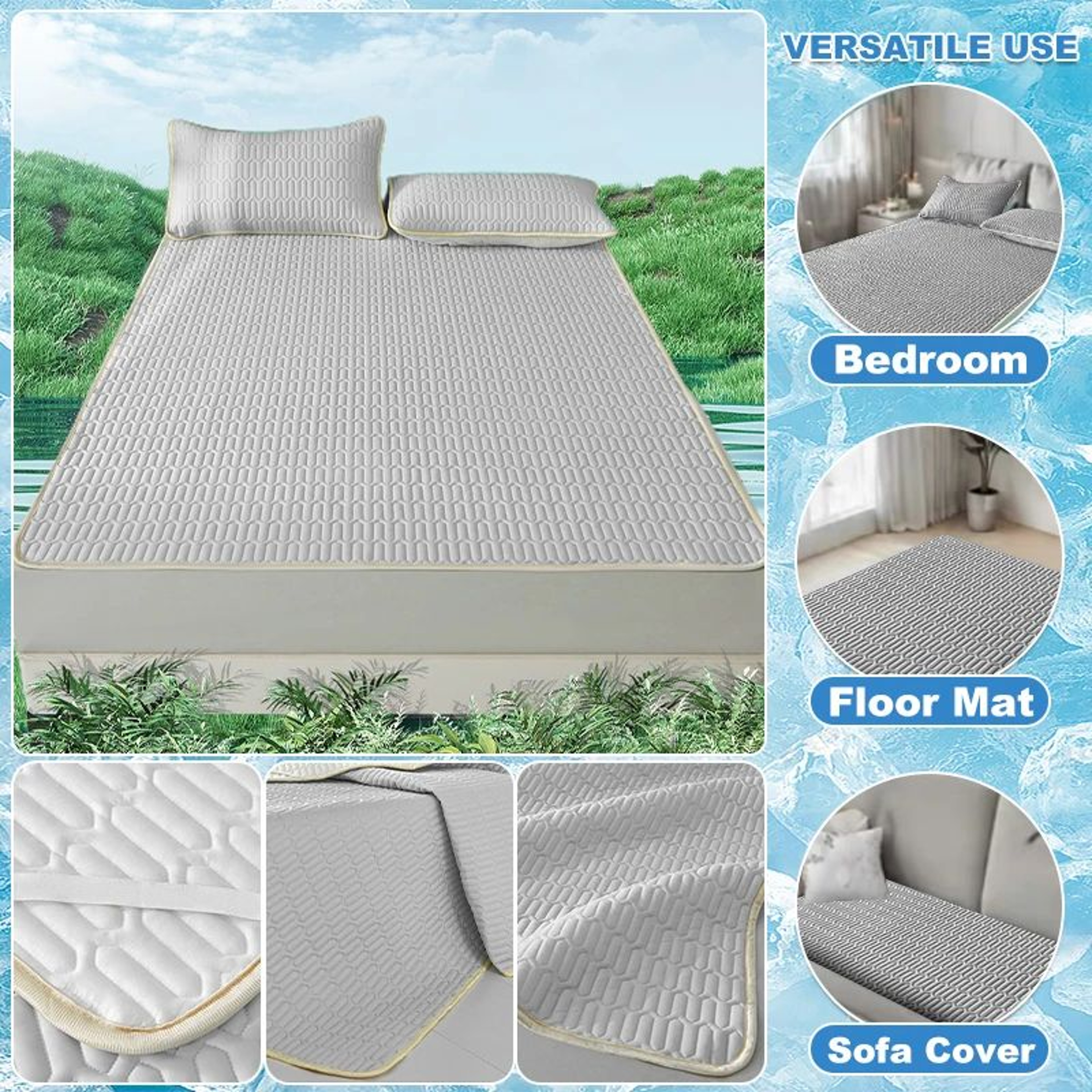Cooling Mattress Pad Breathable Quilted Mattress Cover With Elastic Corner Straps 2