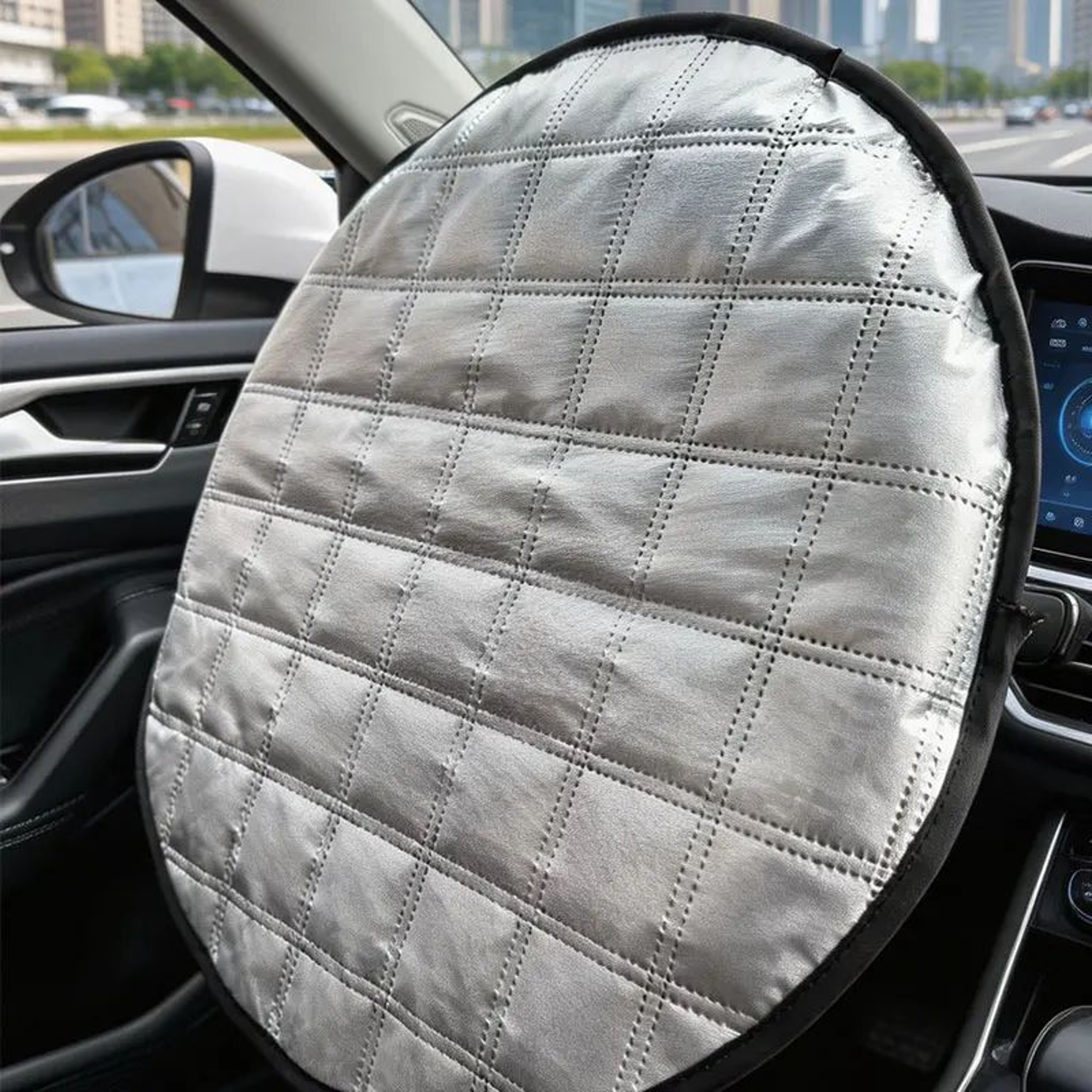 Universal Reflective Steering Wheel Sunshade Cover Foldable Heat And UV Protector 5