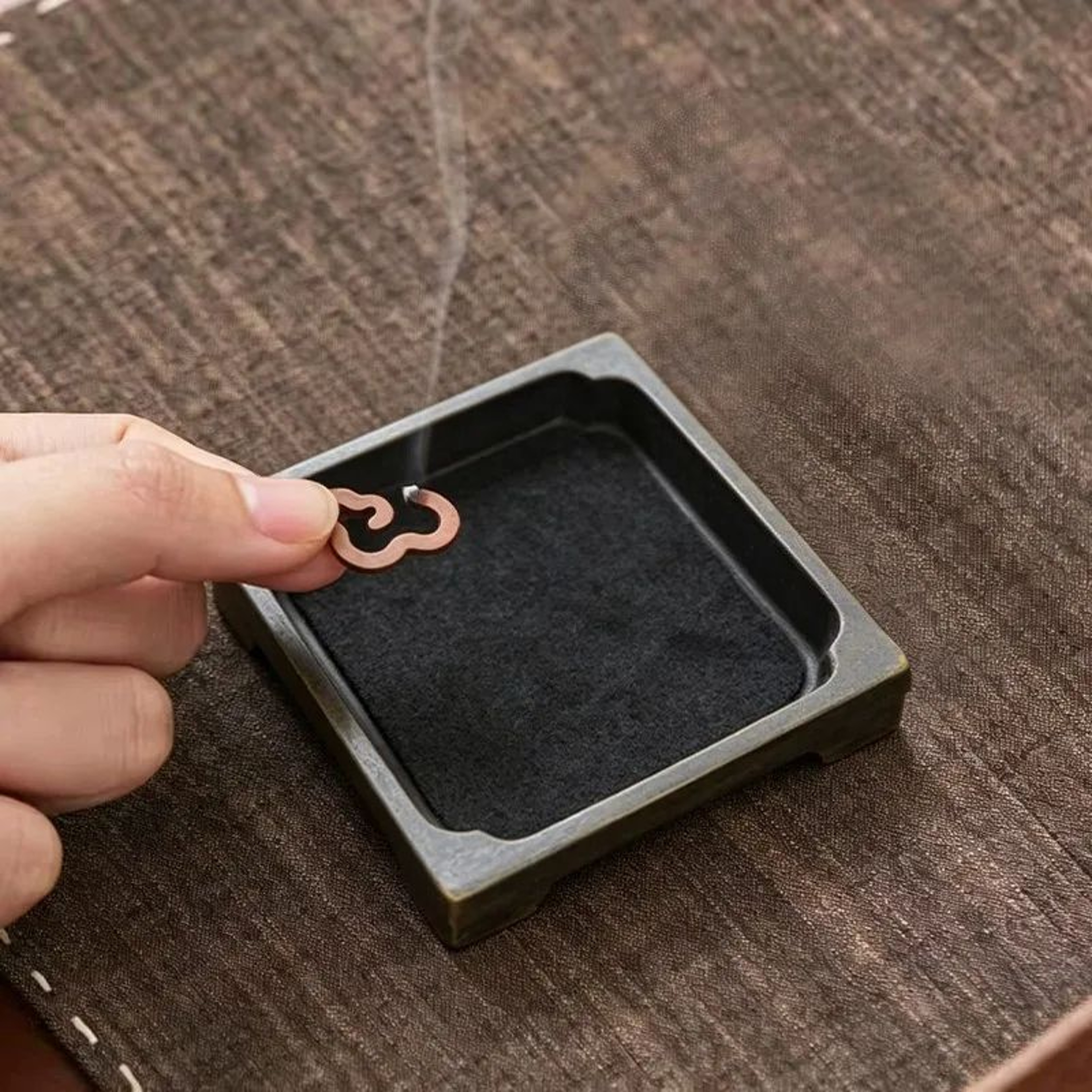 Square Vertical Zinc Alloy Incense Burner With Chinese Plum Design 3