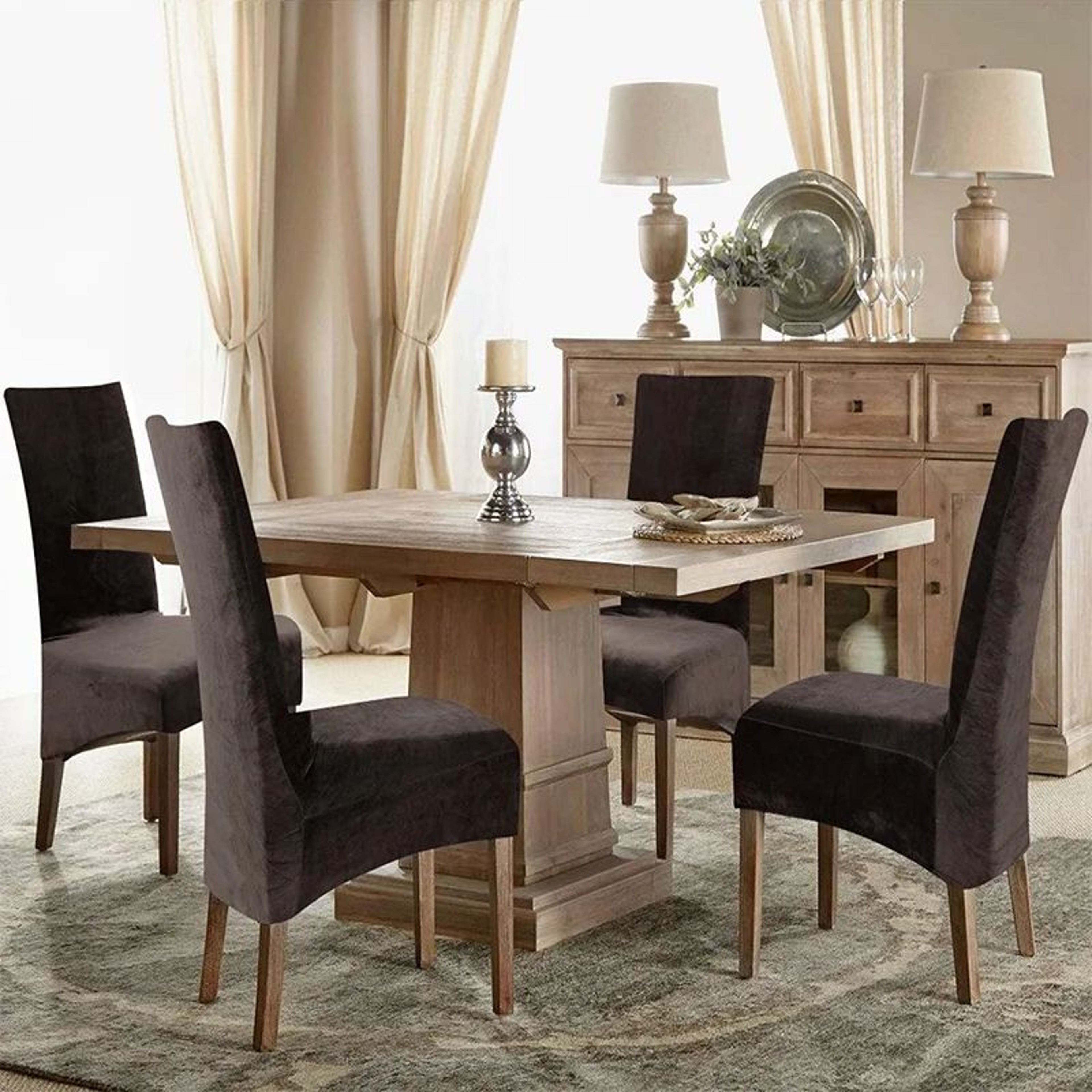 Large Velvet Stretch Dining Chair Cover For High Back Chairs 4
