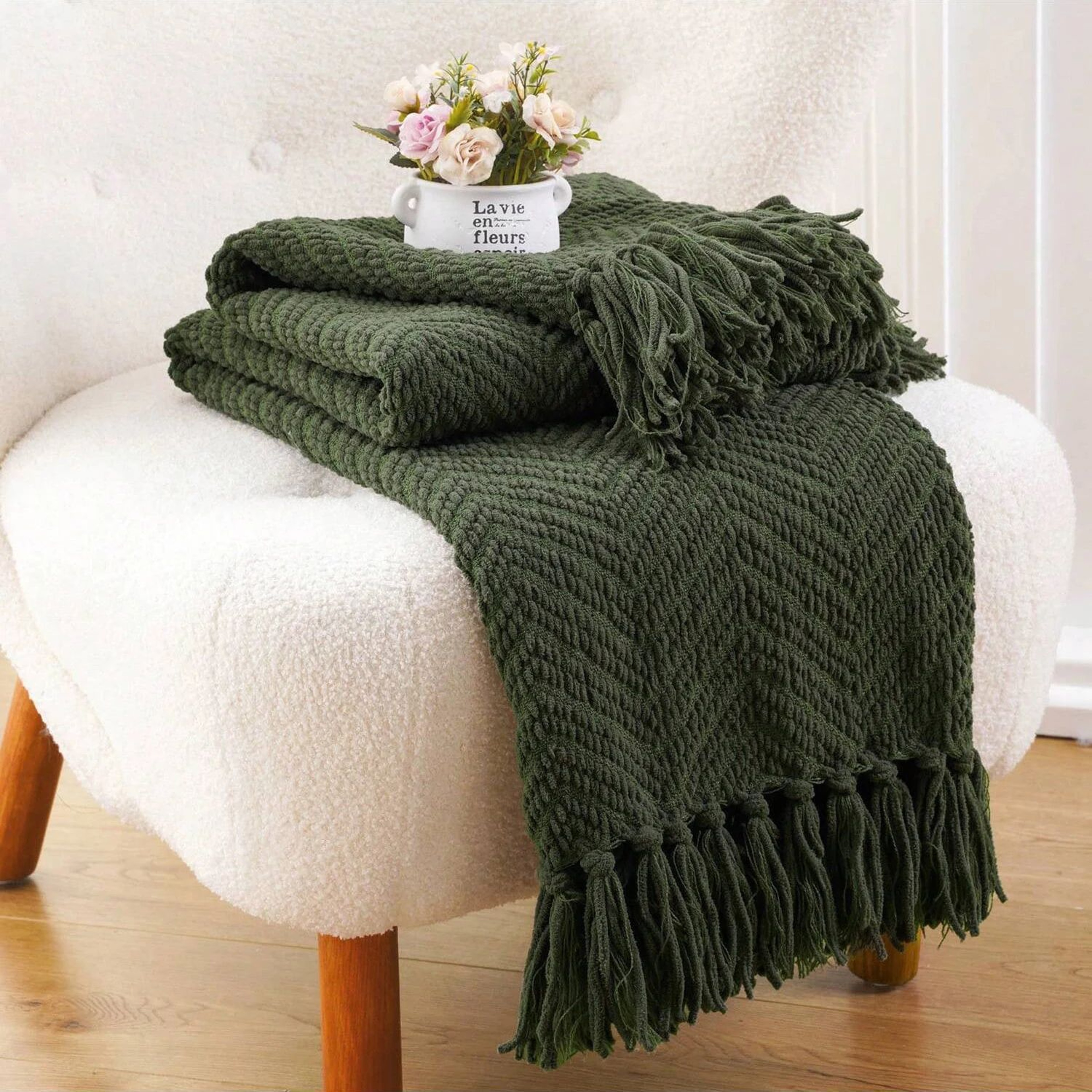 Battilo Soft Chenille Plaid Knit Throw Blanket For Couch And Bed 4