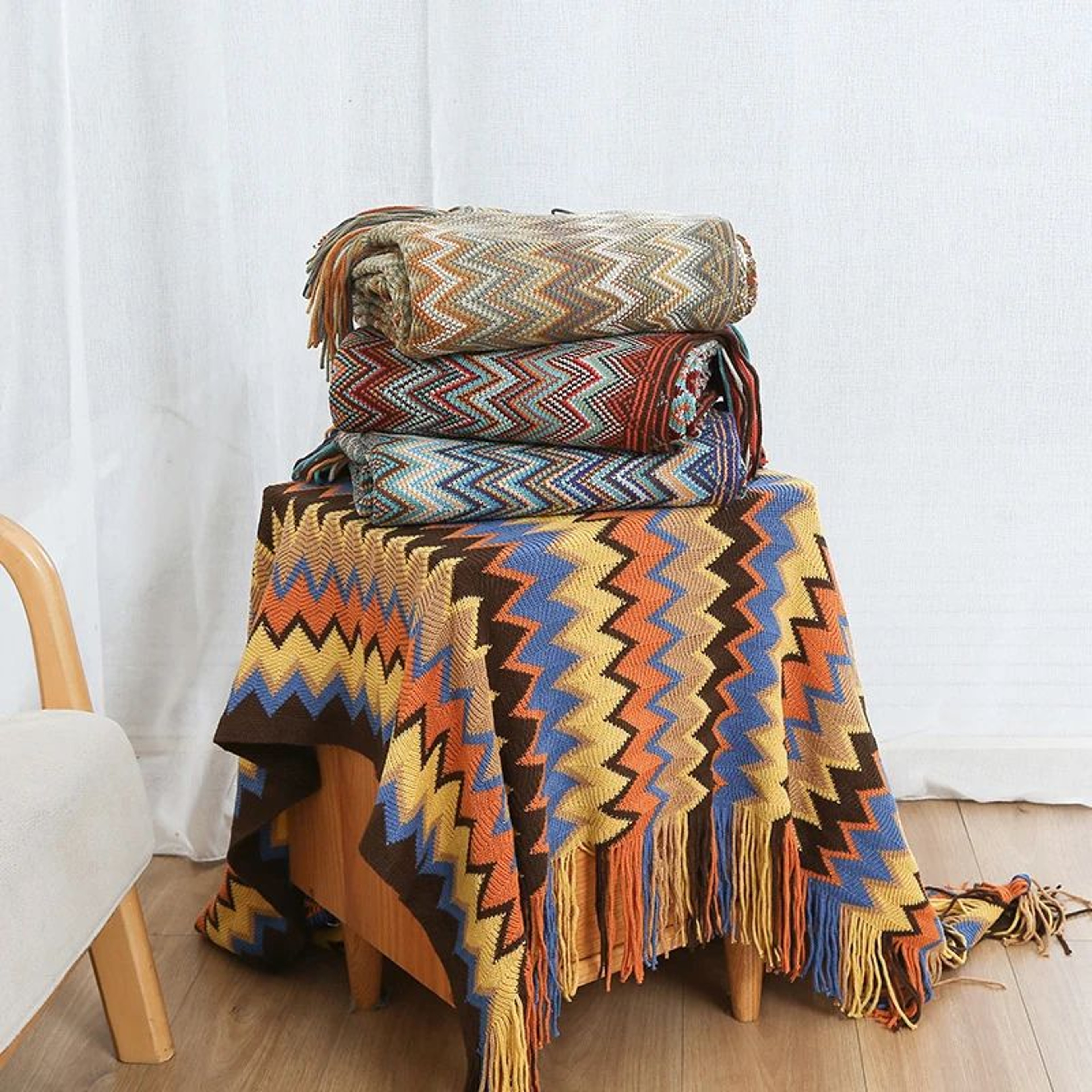 Battilo Boho Knitted Throw Blanket With Tassels 0