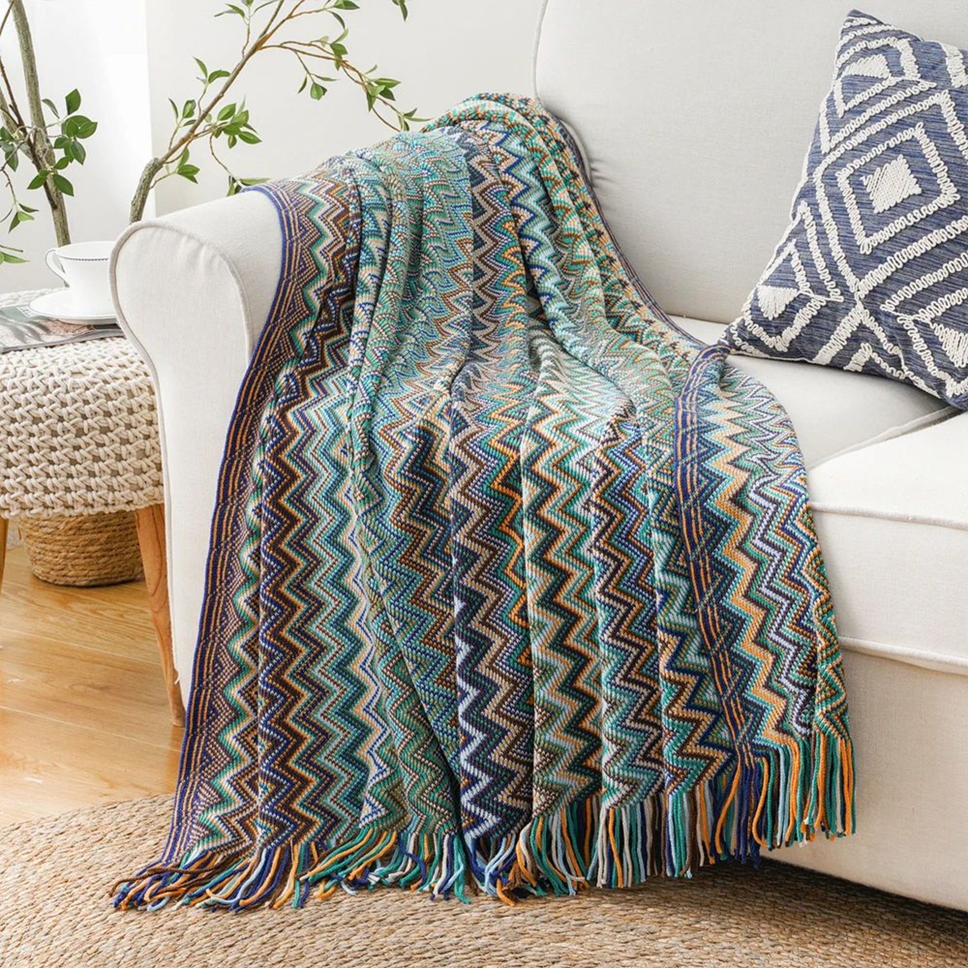 Battilo Boho Knitted Throw Blanket With Tassels 2
