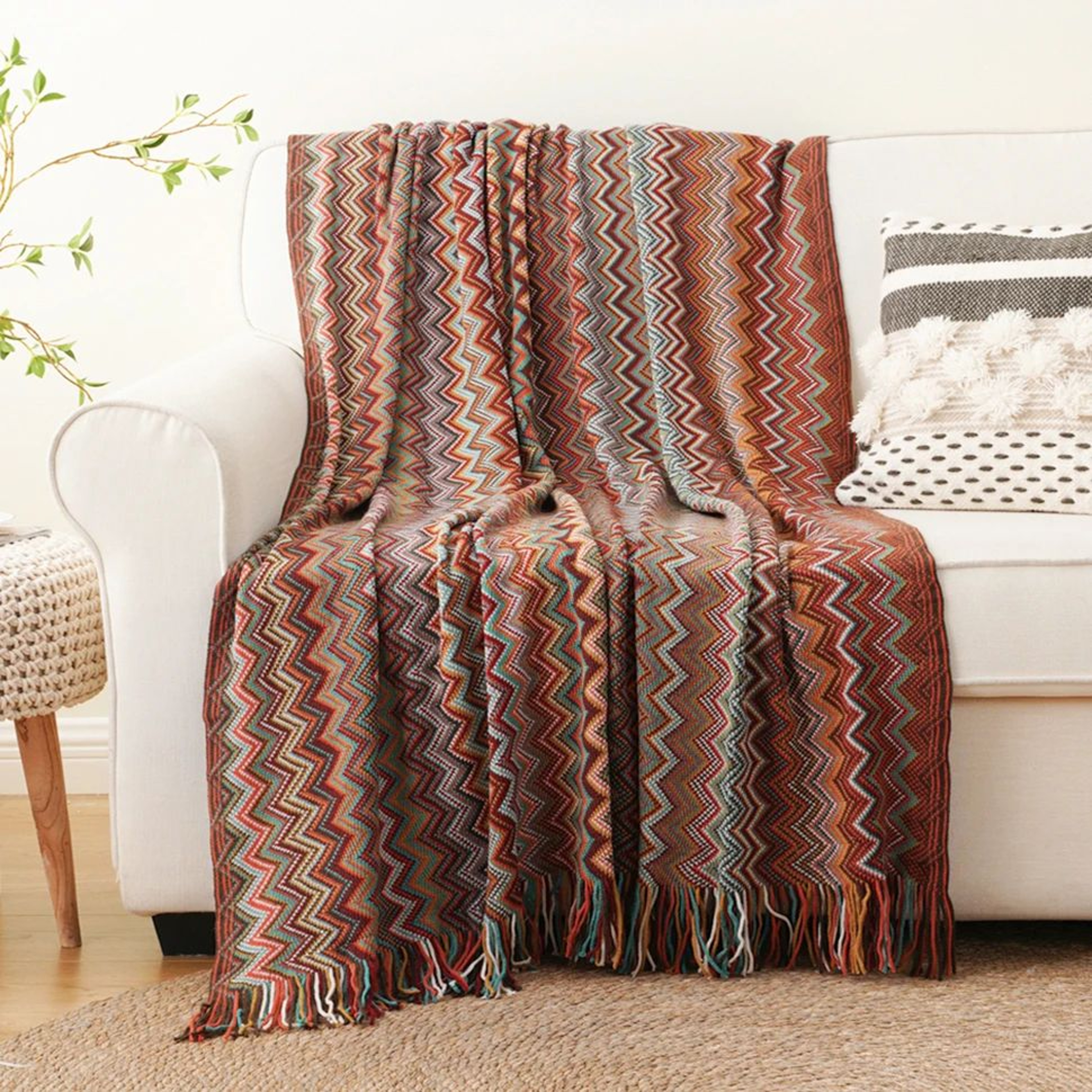Battilo Boho Knitted Throw Blanket With Tassels 10