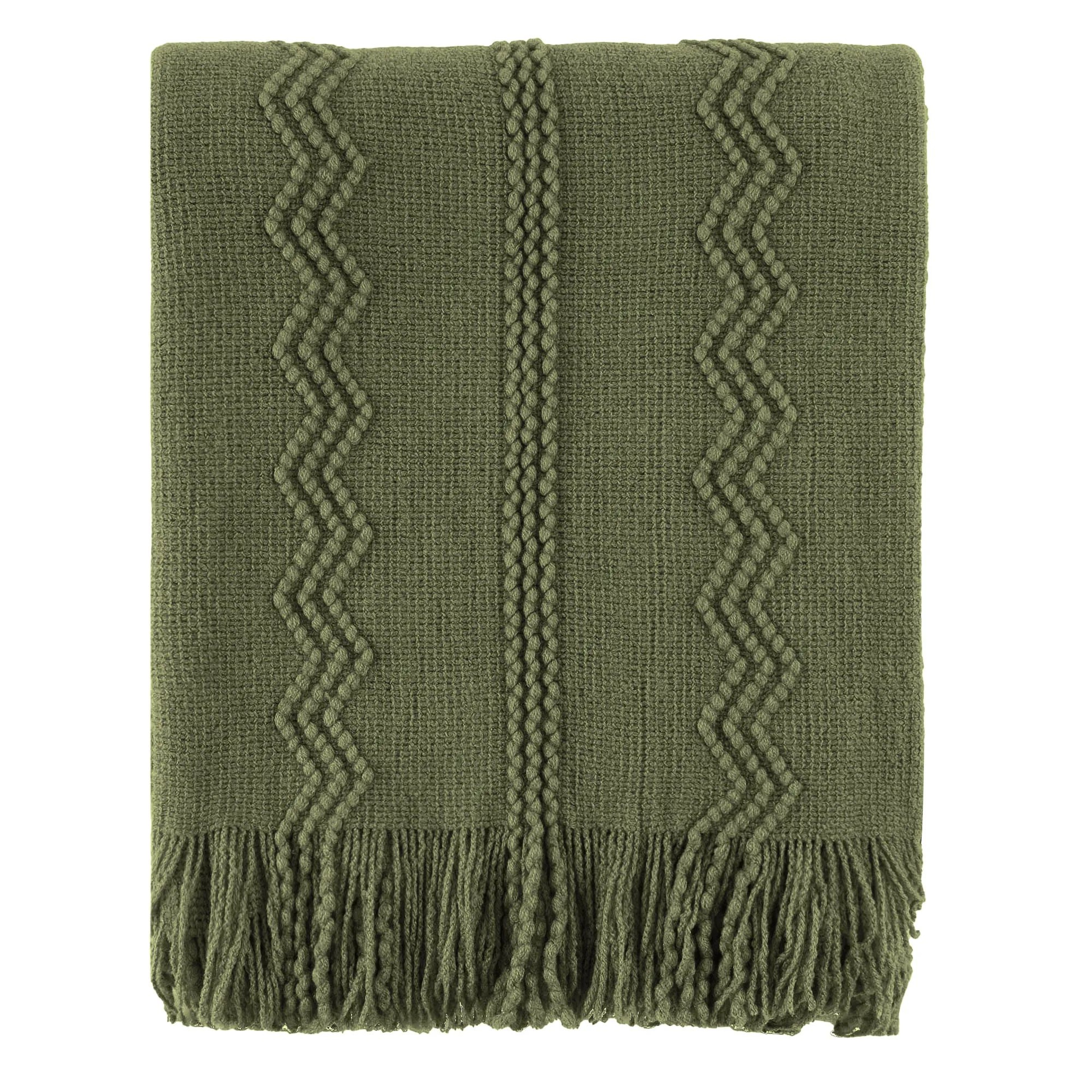 Caramel Geometric Knit Throw Blanket With Fringe For Couch And Bed 10