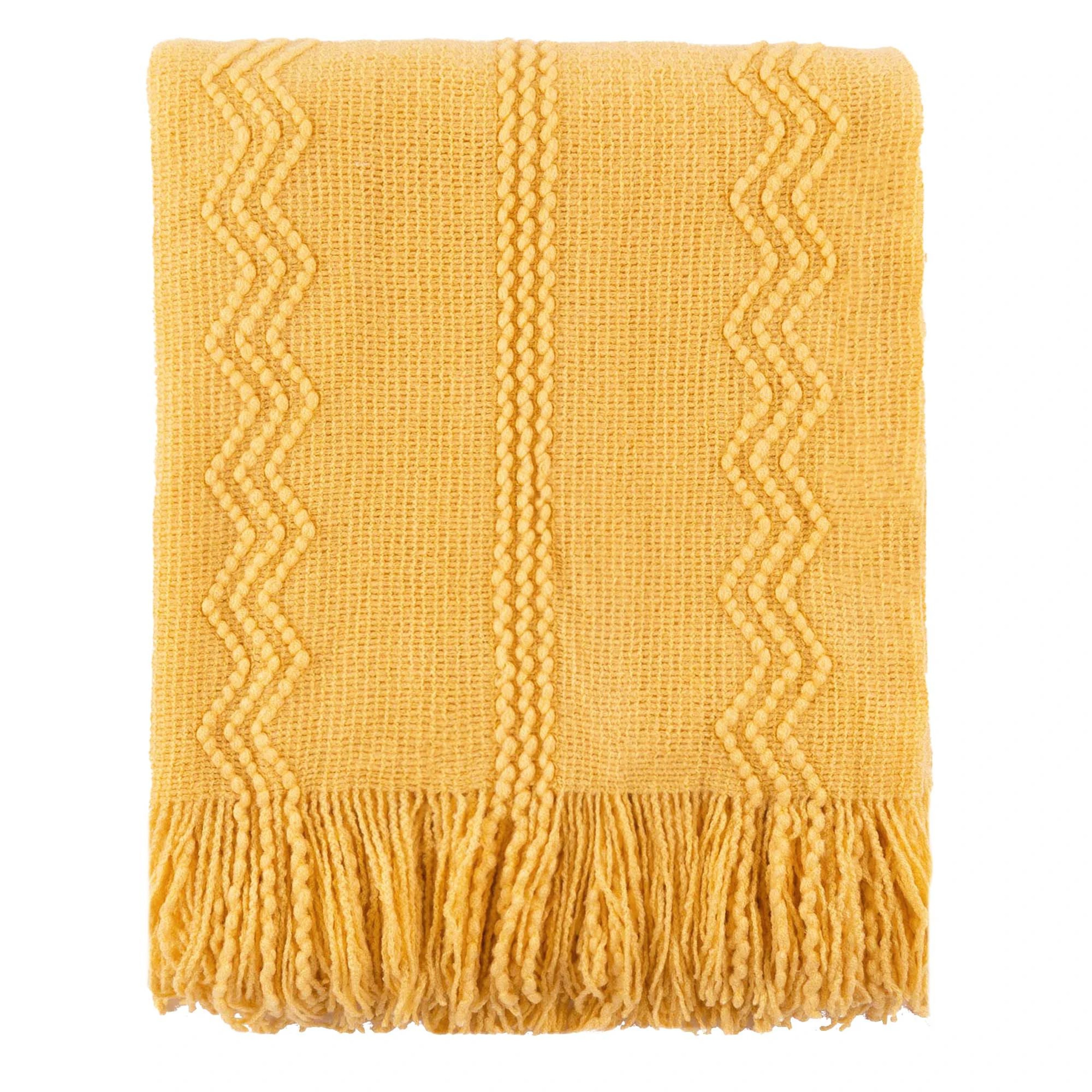 Caramel Geometric Knit Throw Blanket With Fringe For Couch And Bed 8