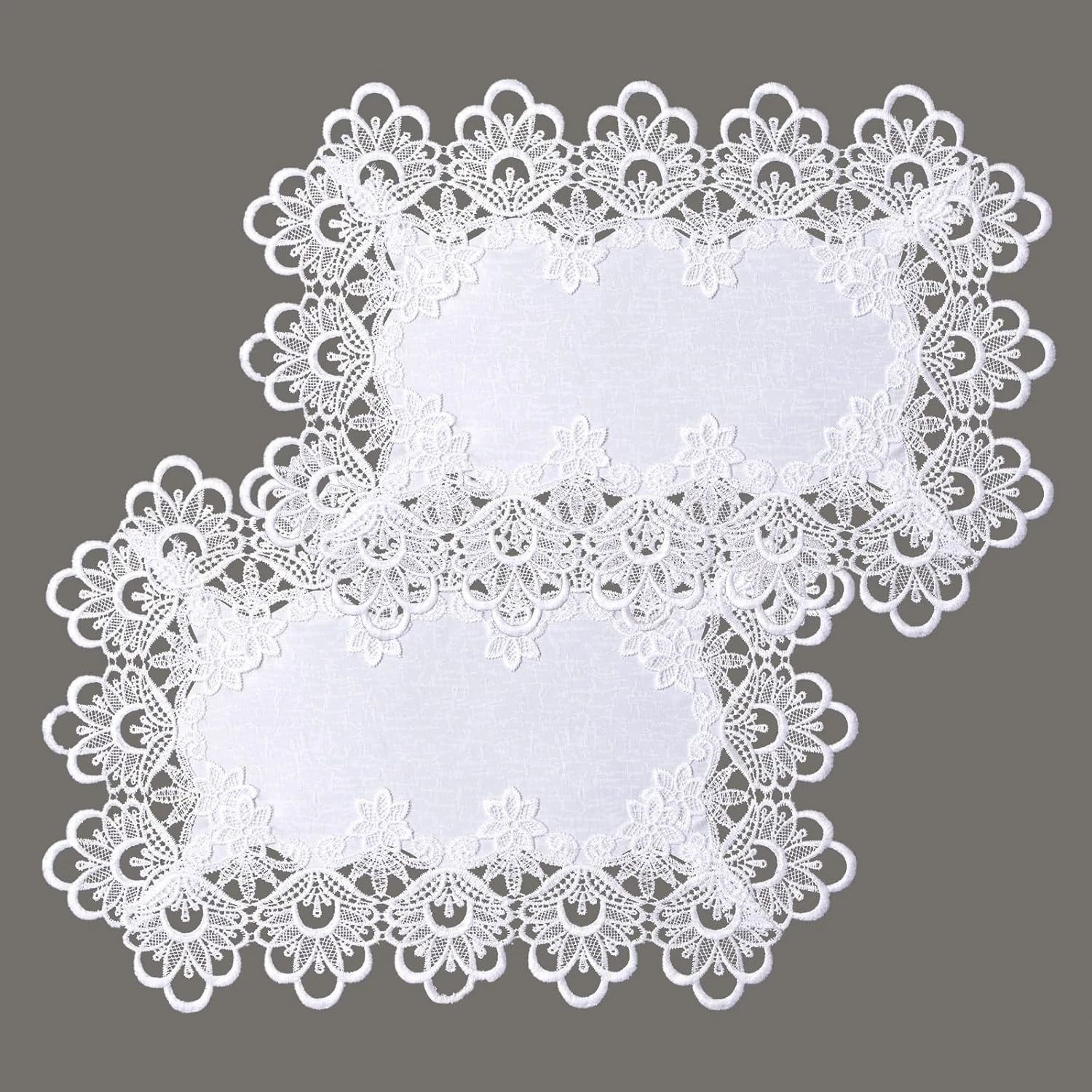 White Embroidered Lace Placemats Set Of 2  Elegant Rectangle Dining Table Mats 4