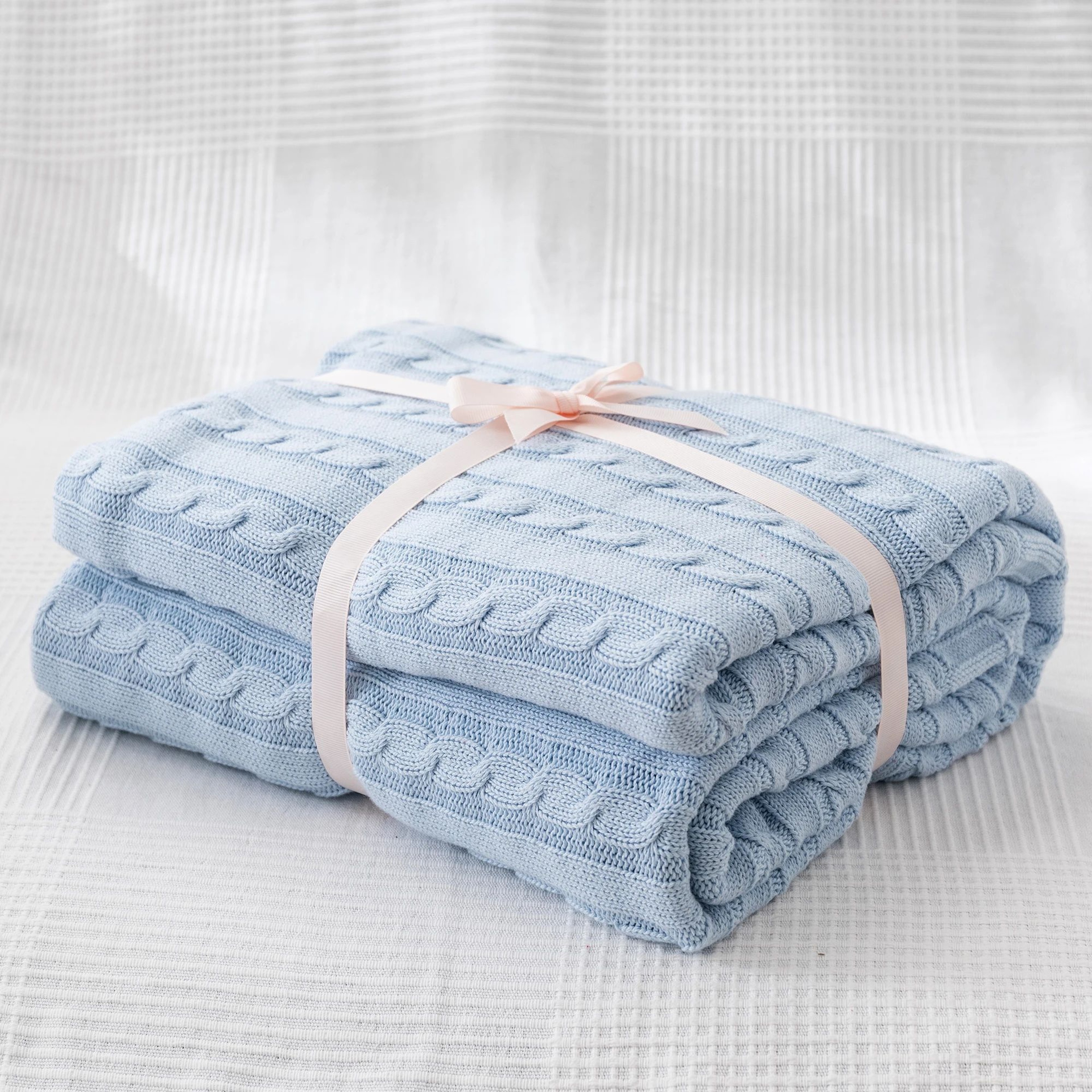 Cotton Cable Knit Throw Blanket Soft Cozy Decorative Bed And Sofa Blanket 15