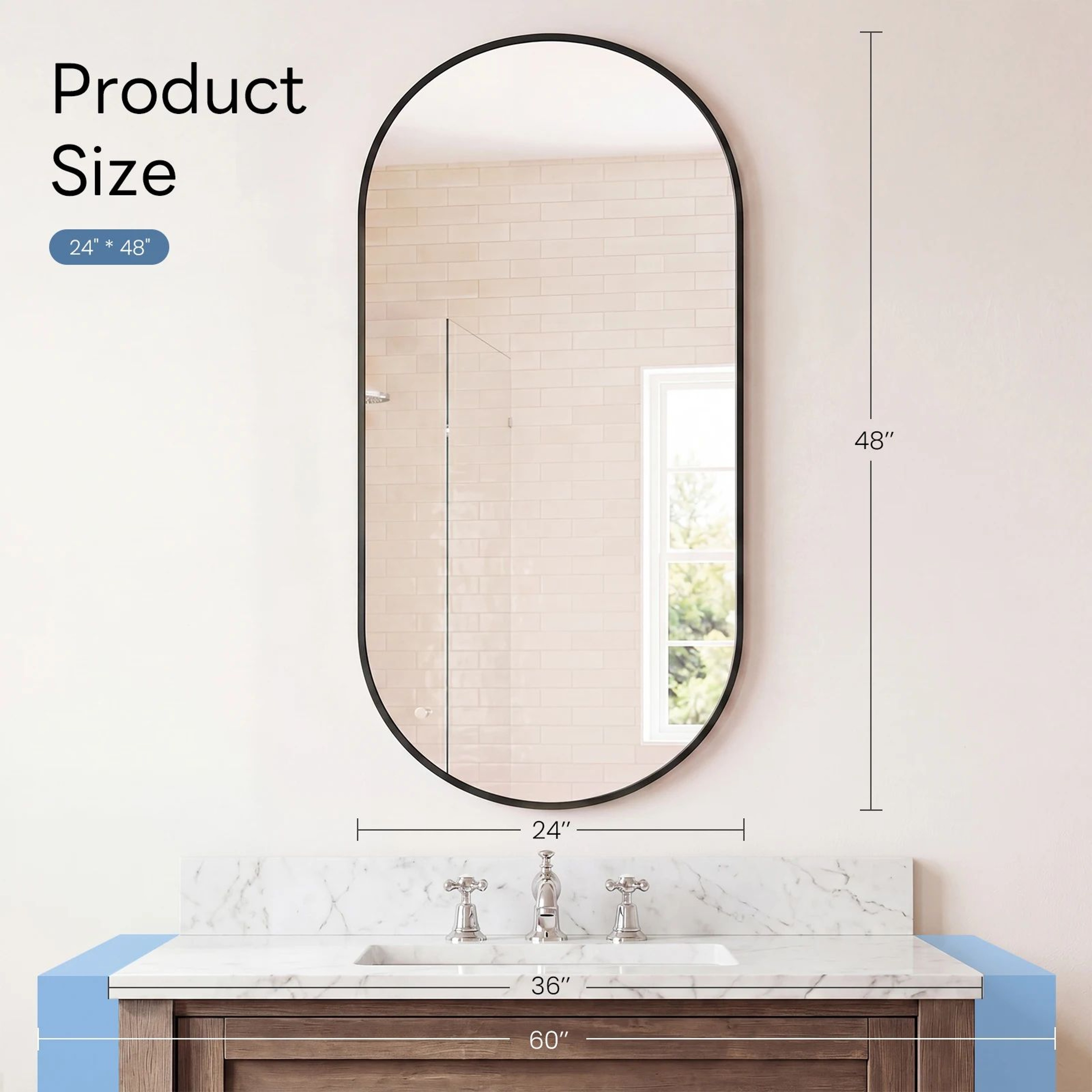 Modern Oval Metal Frame Wall Mirror With Tempered Glass 12
