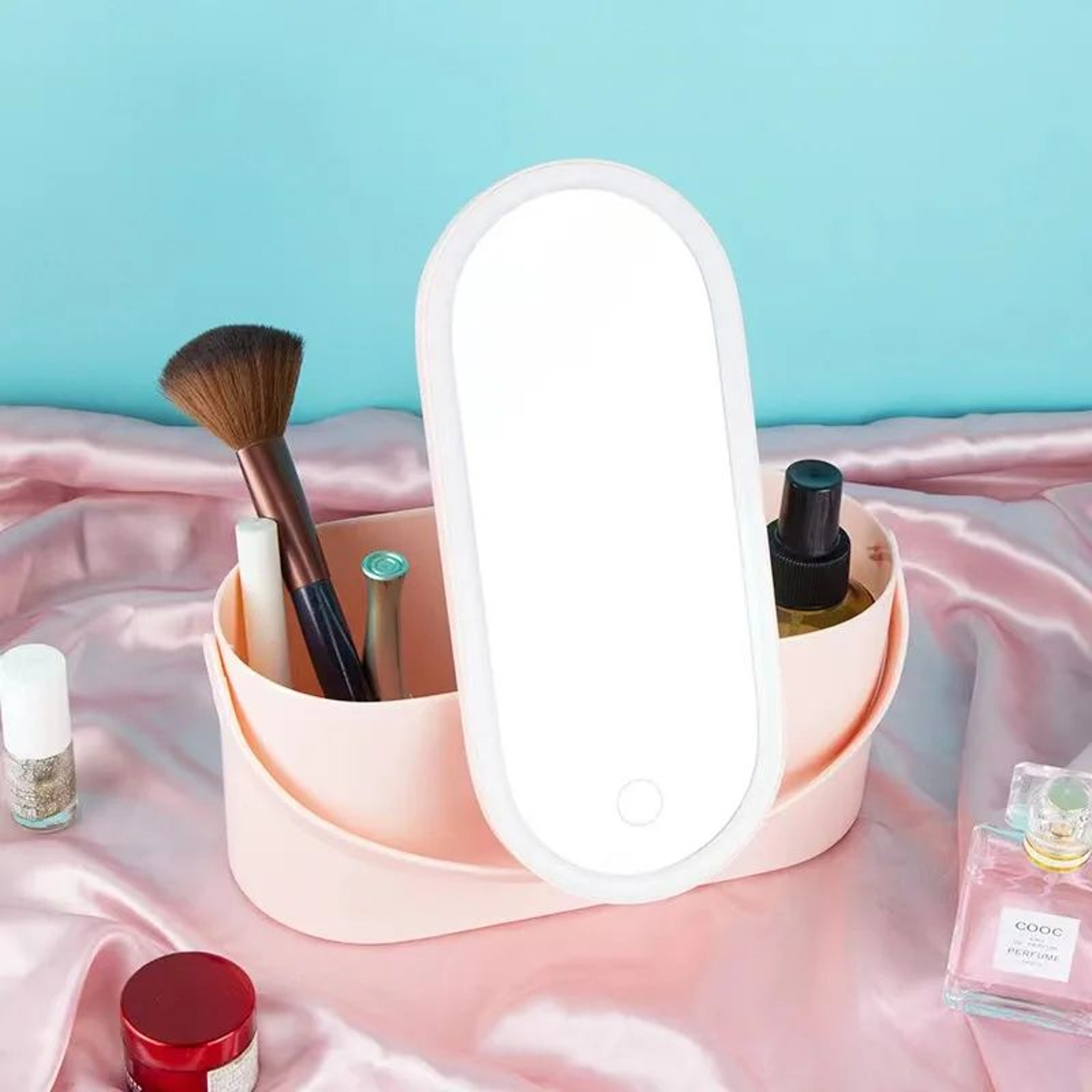 LED Lighted Mirror Makeup Organizer Case  Portable Cosmetic Storage Box 1