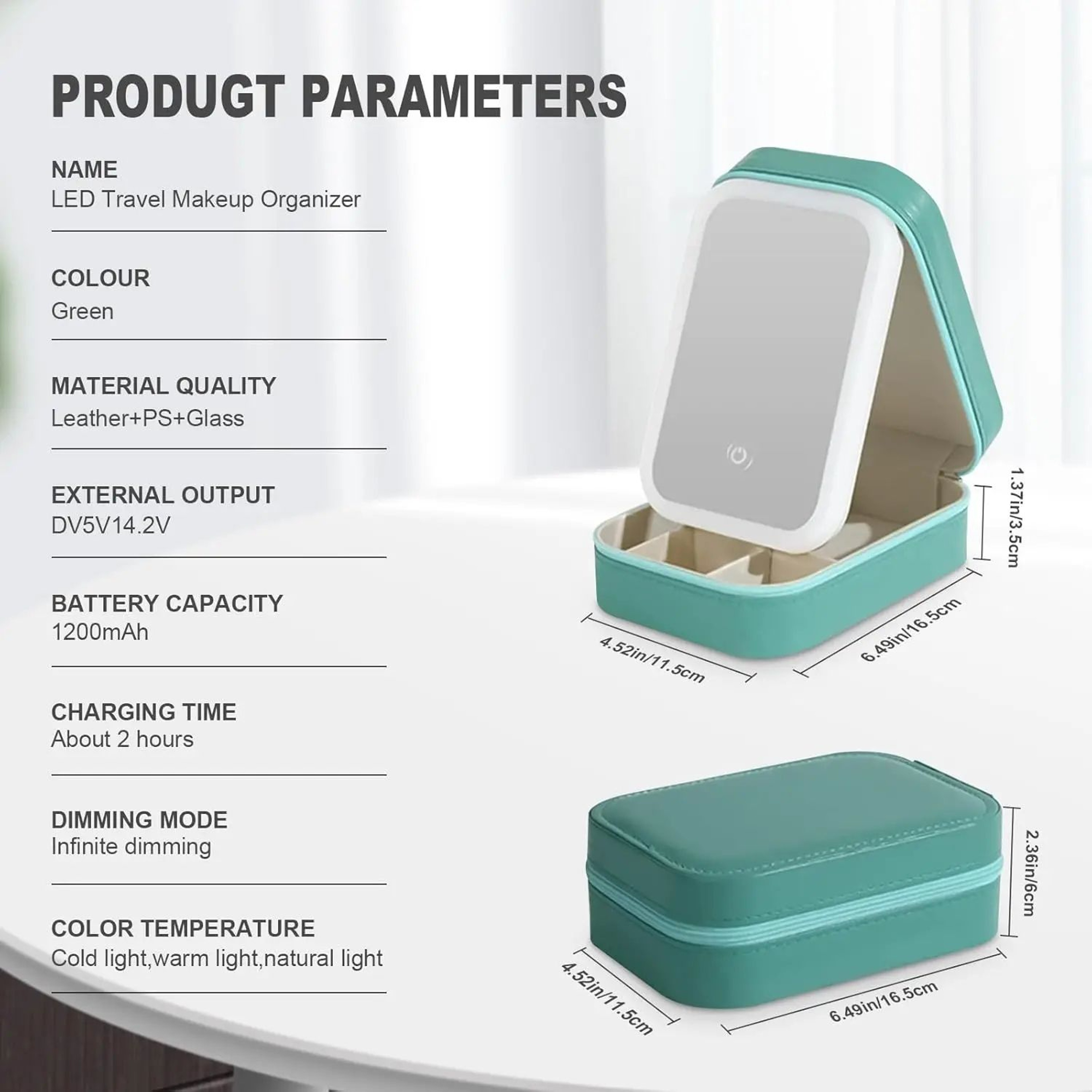 Portable PU Travel Makeup Bag With LED Mirror And Adjustable Light 3