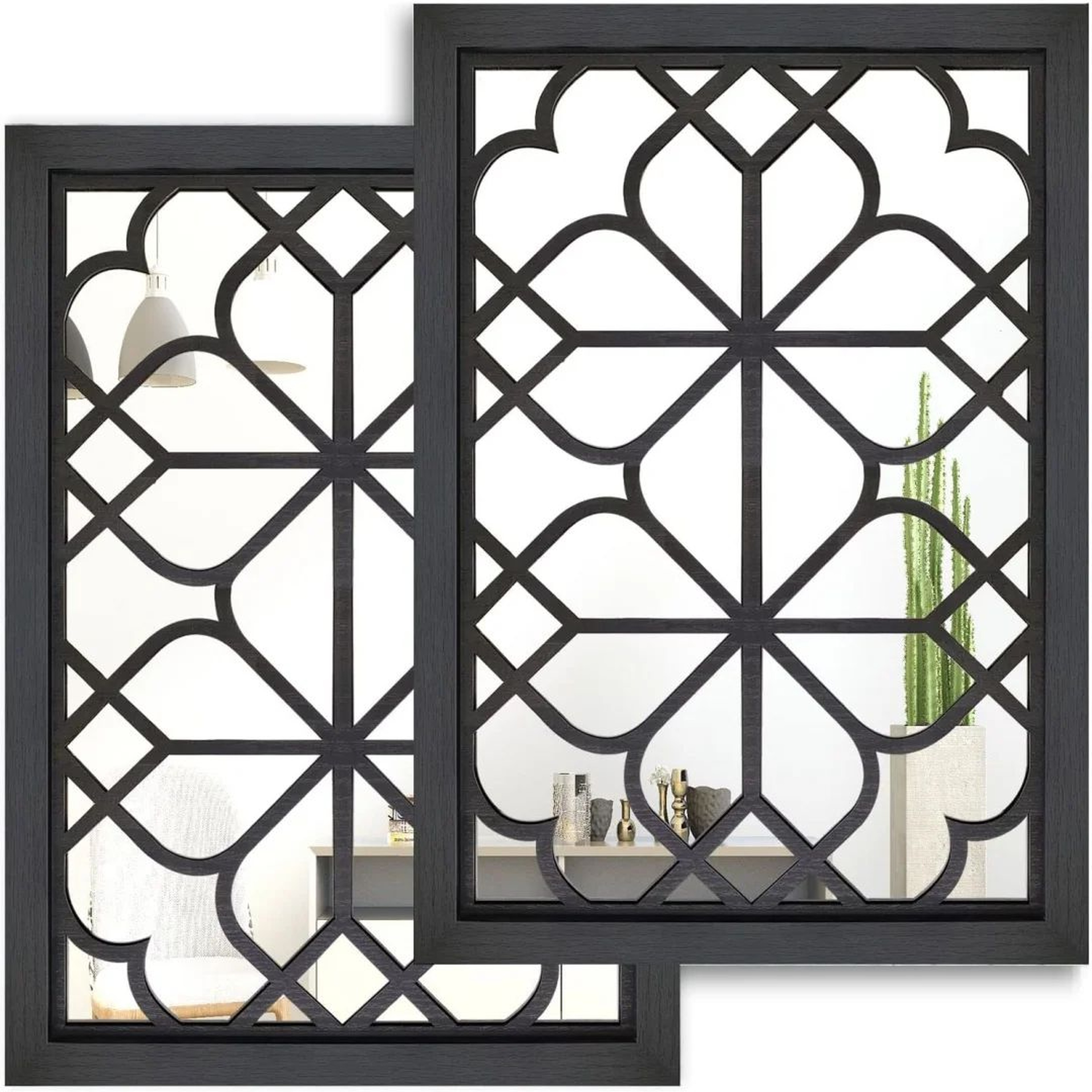 2Piece Retro Wooden Acrylic Wall Mirror Set For Rustic Home Decor 11