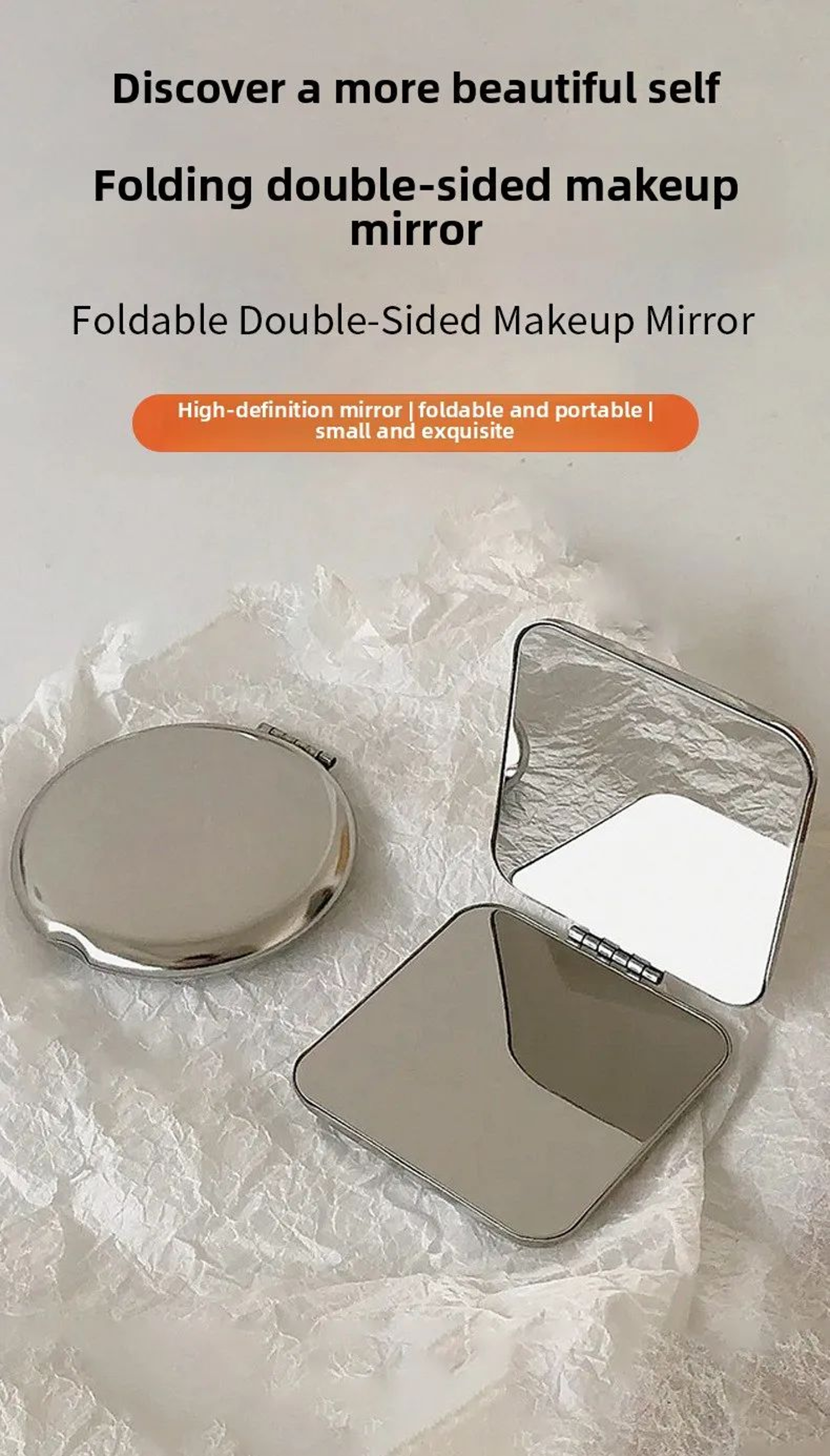 Stainless Steel DoubleSided Compact Mirror Portable Folding Pocket Mirror 2