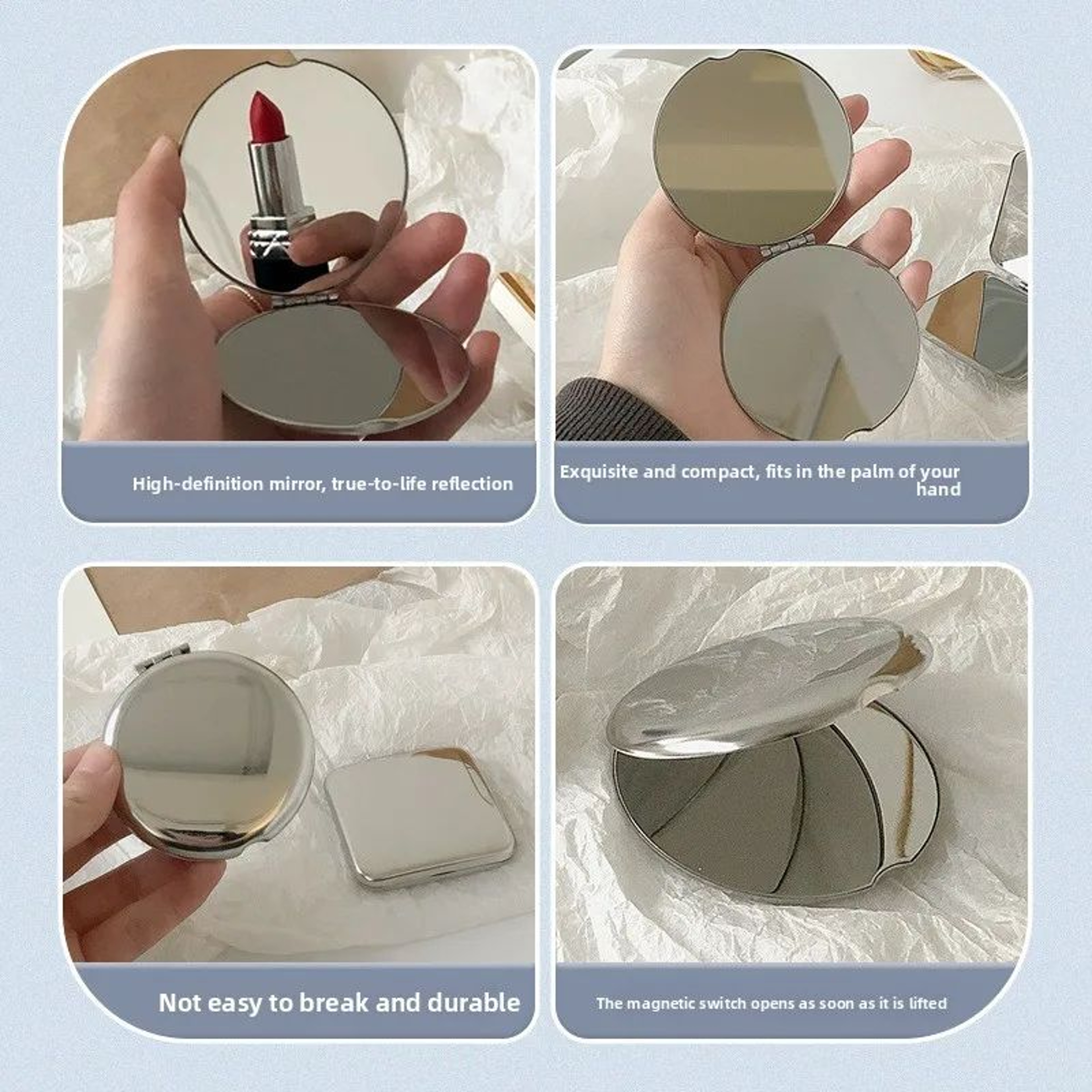Stainless Steel DoubleSided Compact Mirror Portable Folding Pocket Mirror 1