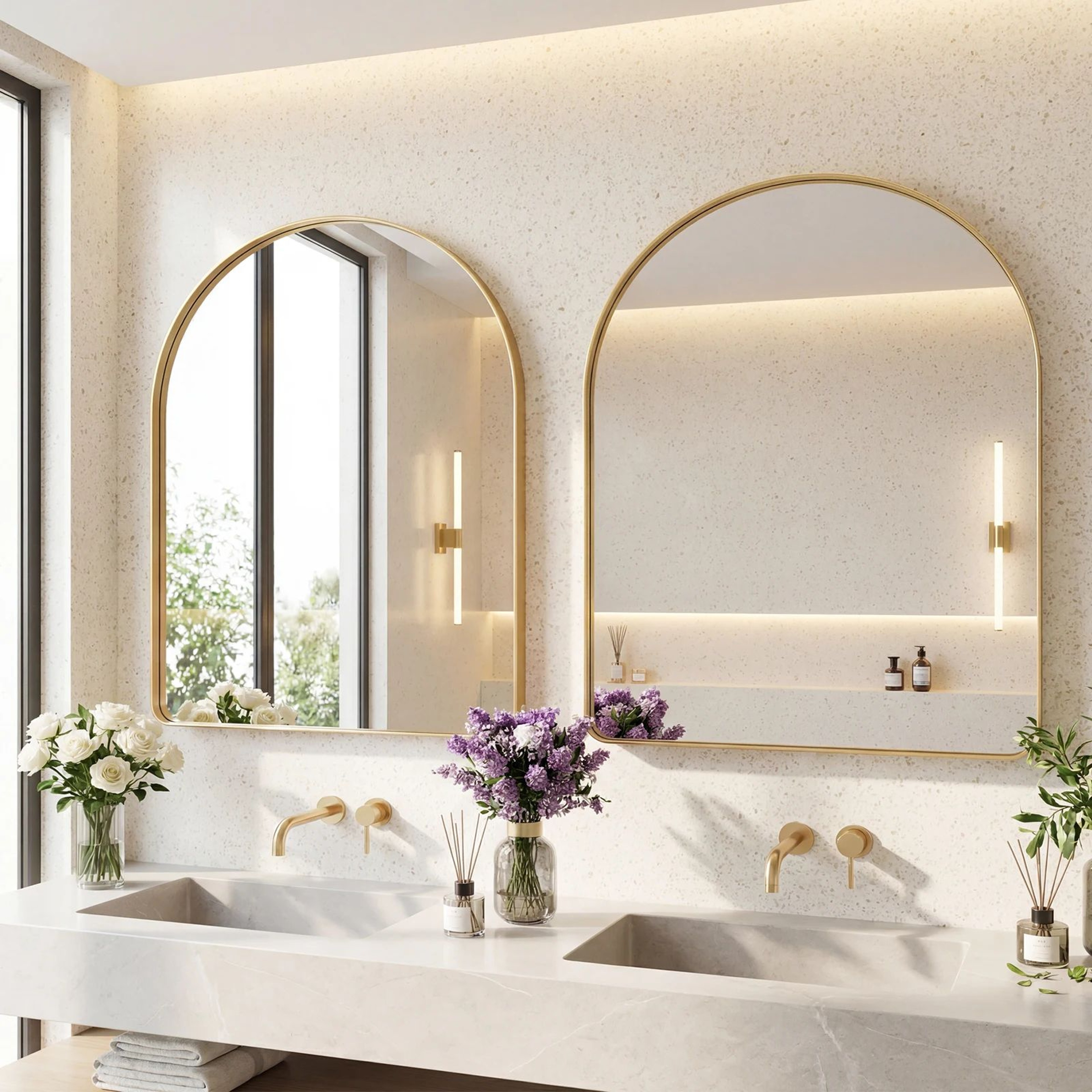 Modern Arched Metal Frame Bathroom Vanity Wall Mirror 4