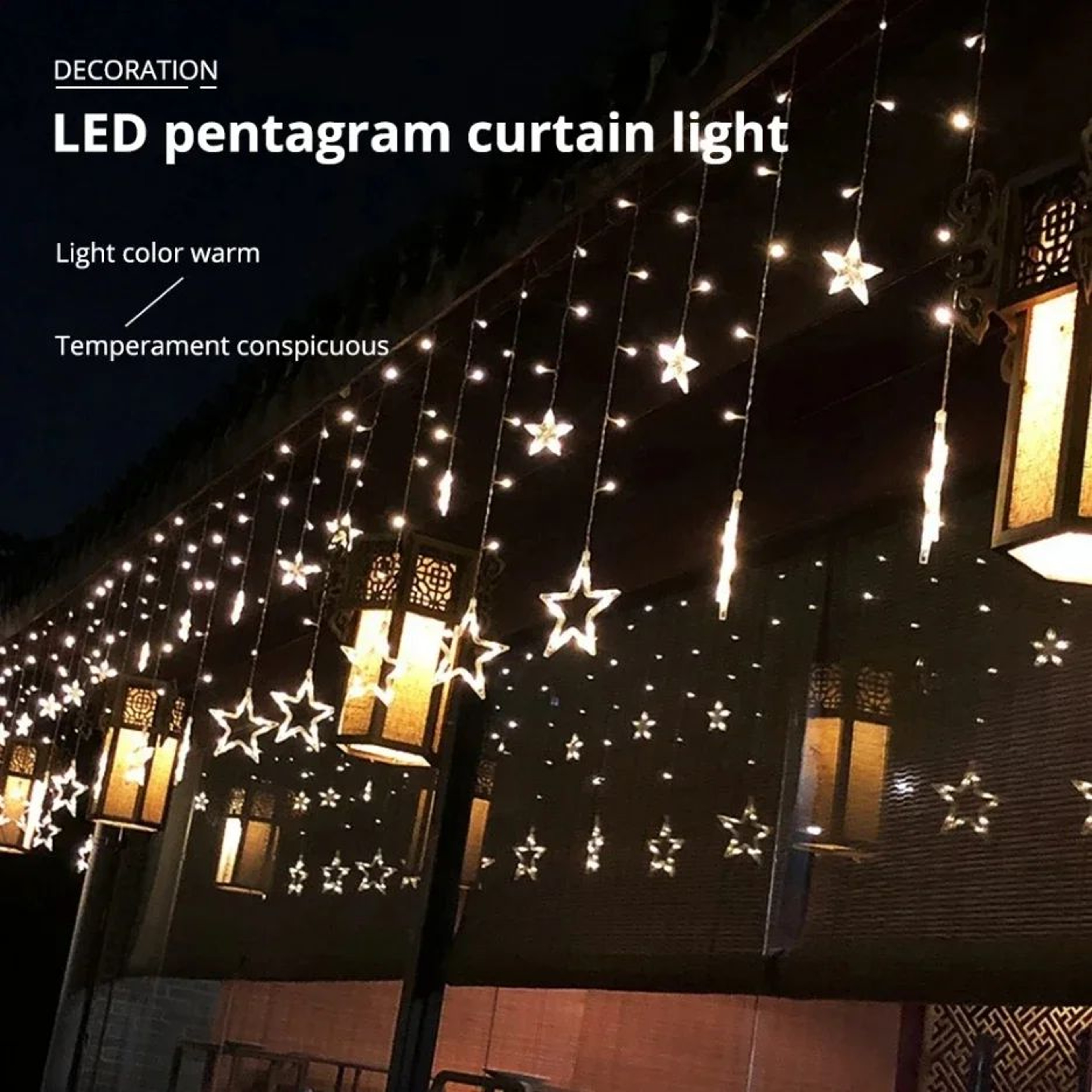 LED Pentagram Star Curtain Lights With Remote Control 1