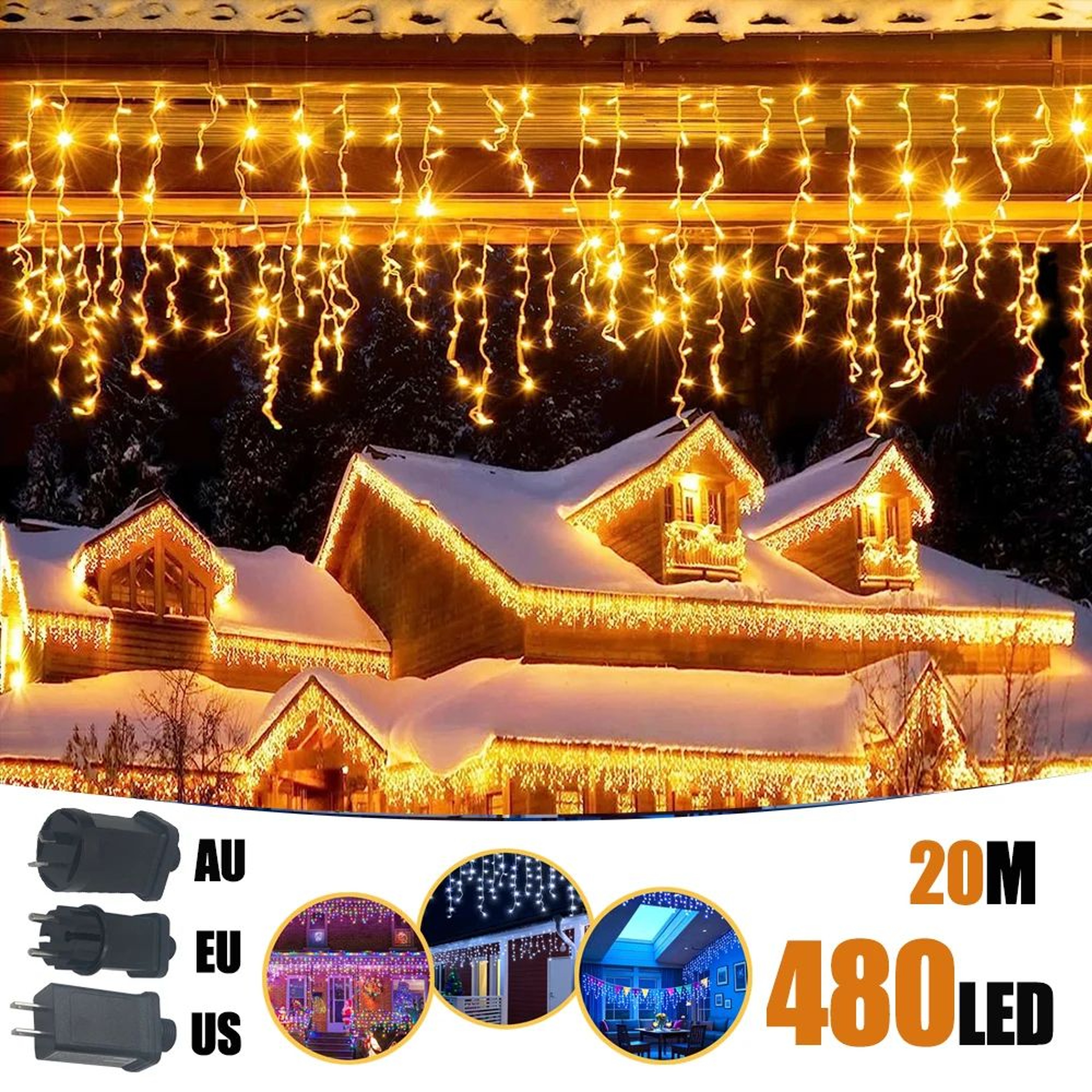 Waterproof LED Icicle Curtain Lights 200 To 480 LED 8 Modes For Indoor Outdoor Decor 0