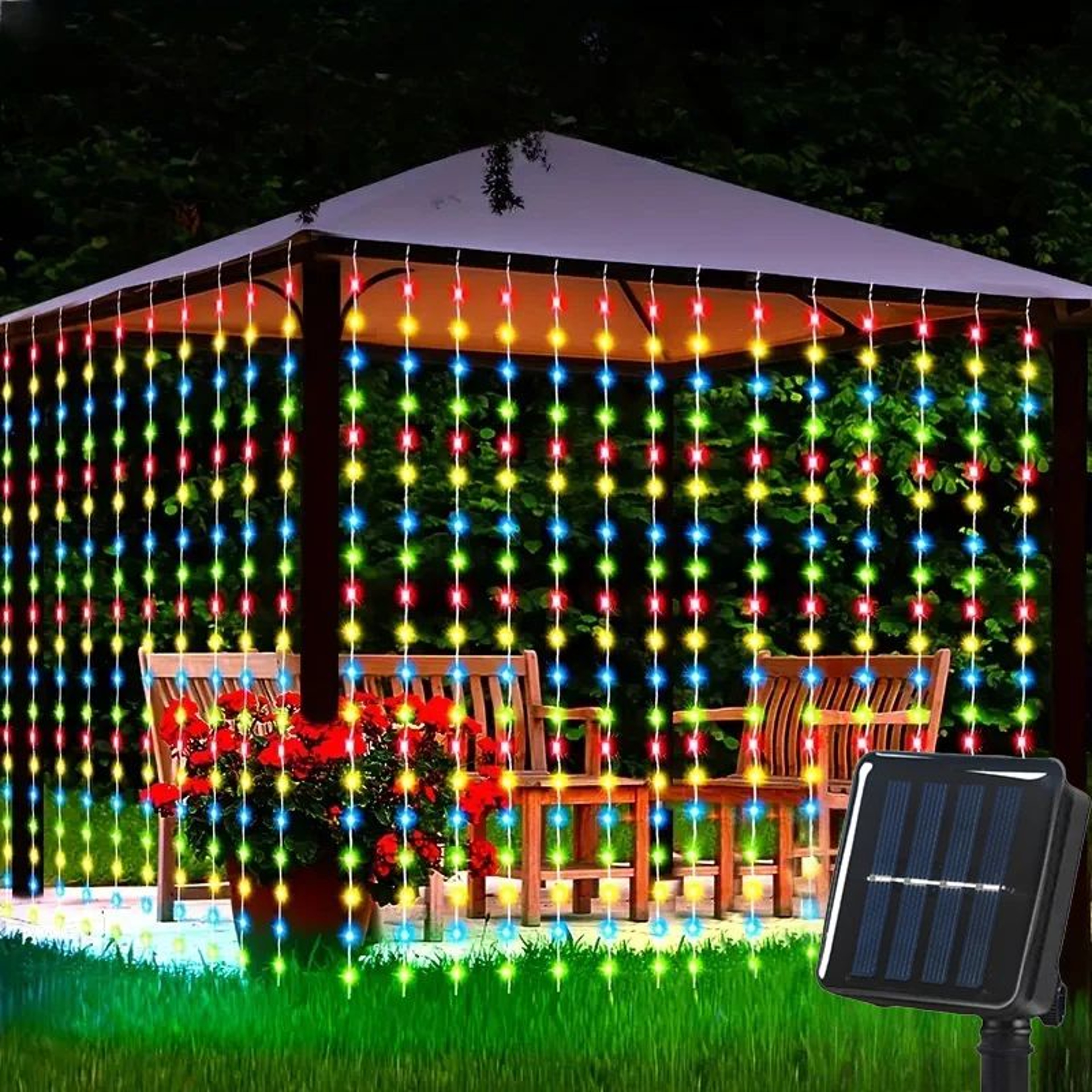 Solar Curtain String Lights 8 Modes Waterproof Outdoor Fairy Lights 8