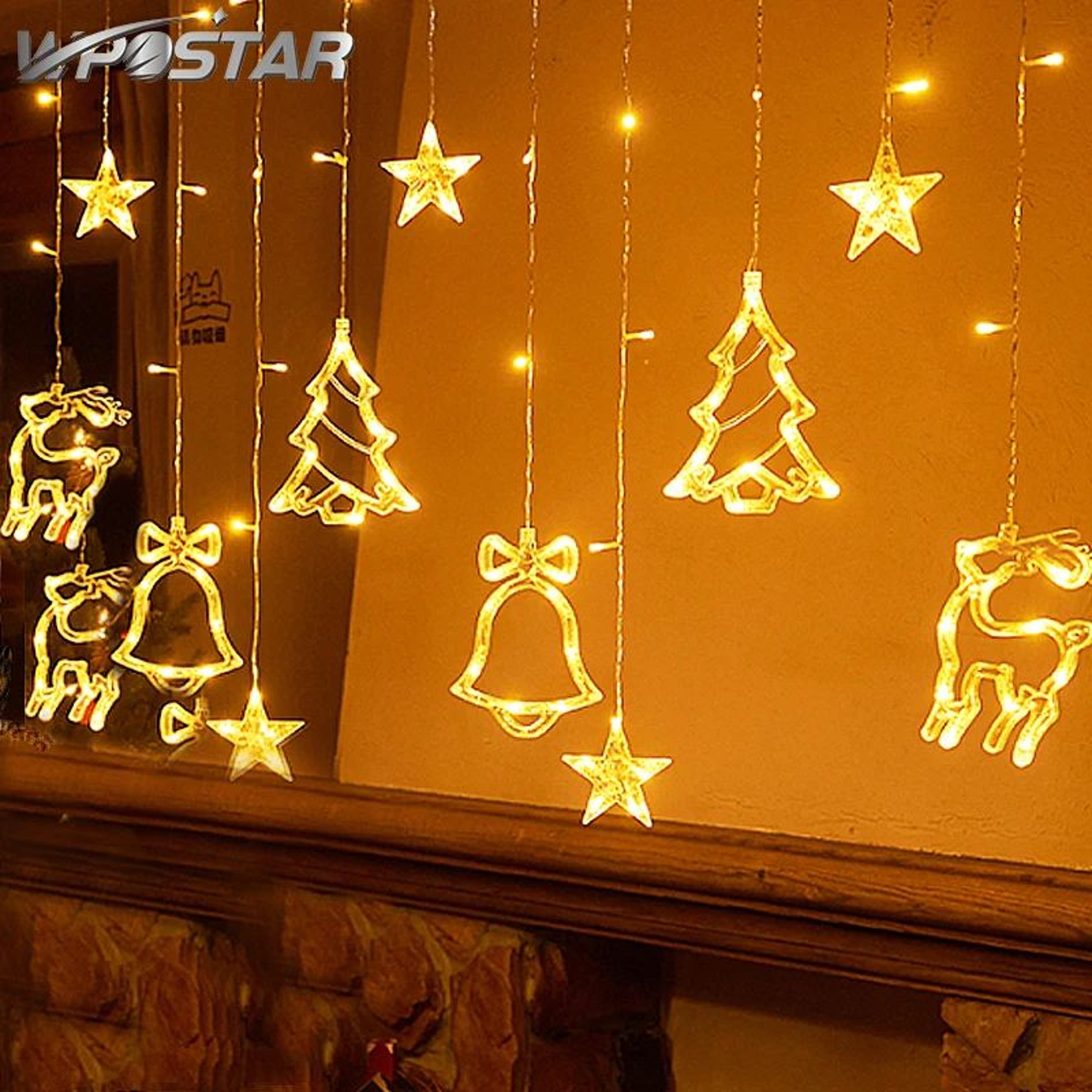 Moon And Star LED Curtain Lights Christmas Fairy Garland For Window And Holiday Decor 0