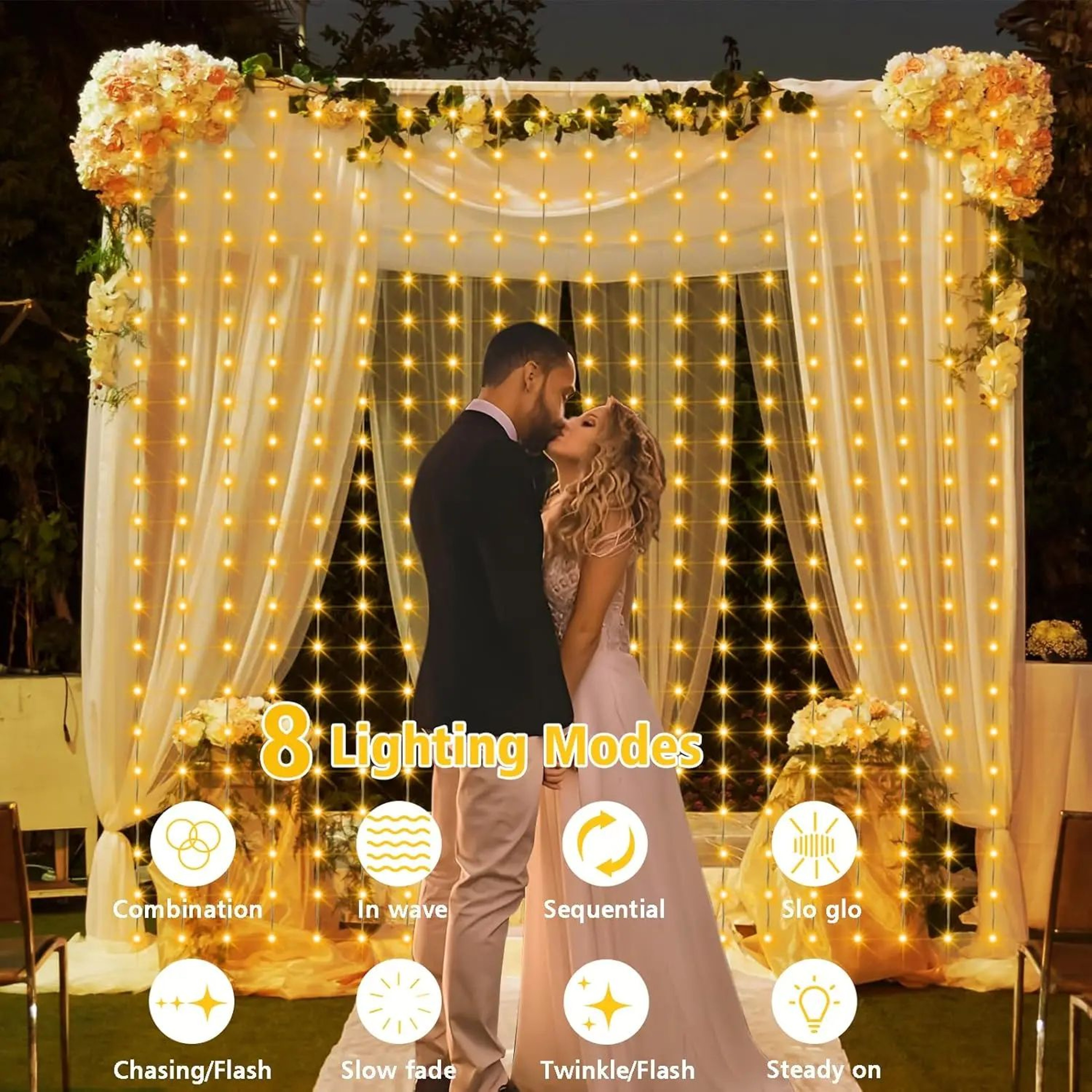 300 LED Solar Curtain Lights Waterproof Outdoor Fairy Garland With 8 Lighting Modes 4