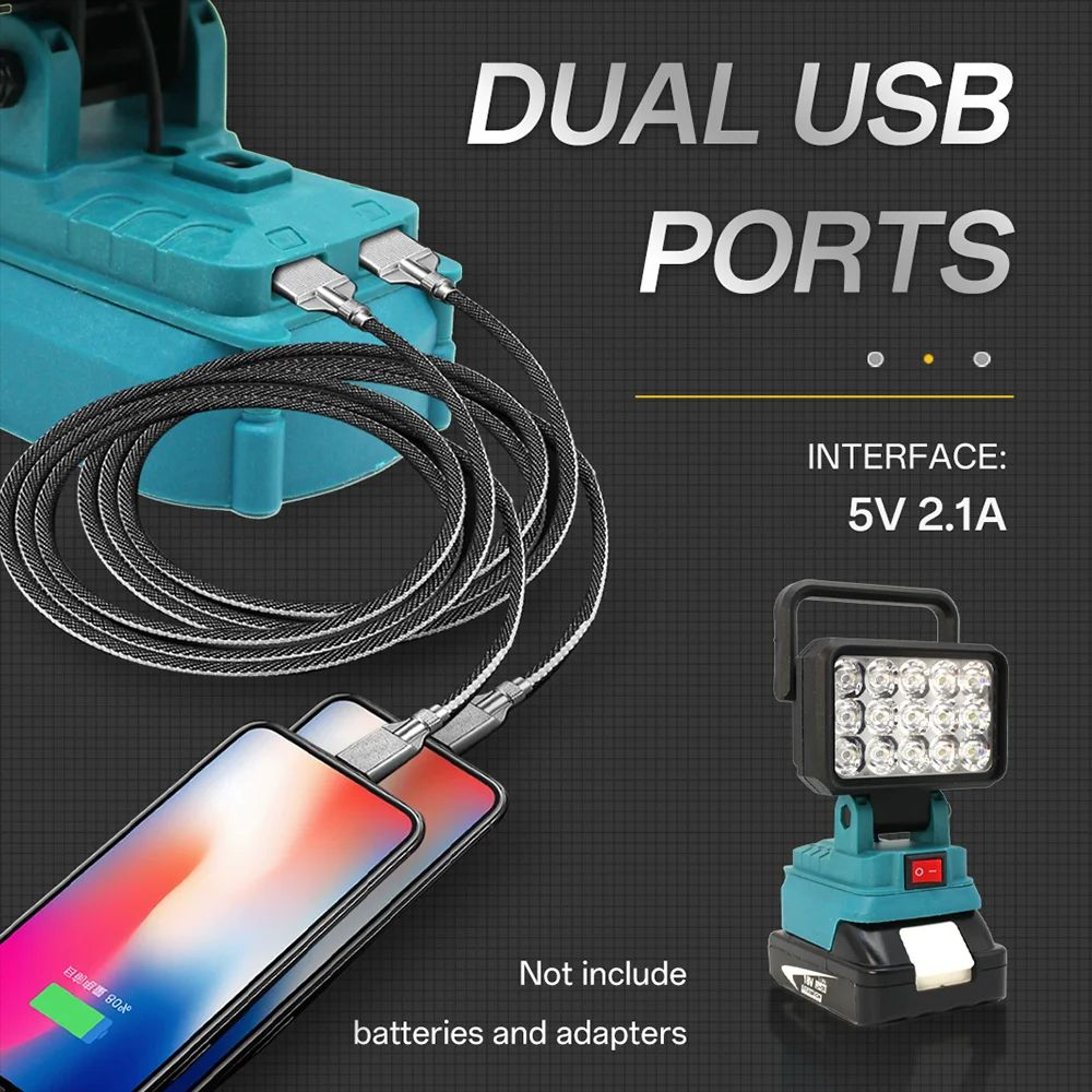 15 LED Cordless Work Light With USB Power Bank For Tool Batteries 1