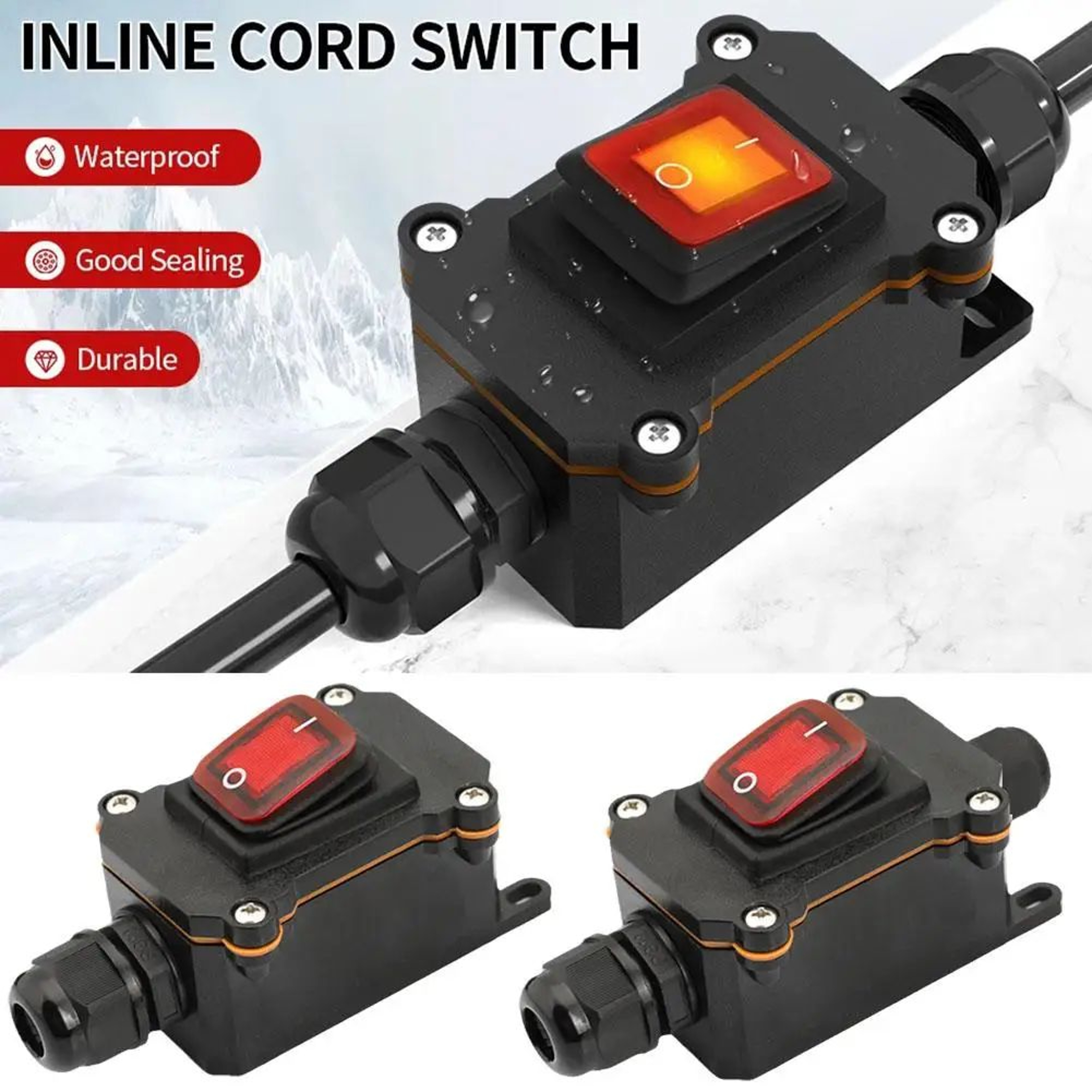 20A Waterproof Inline Rocker Switch IP67 For 12V24V DC And 110V220V AC 1
