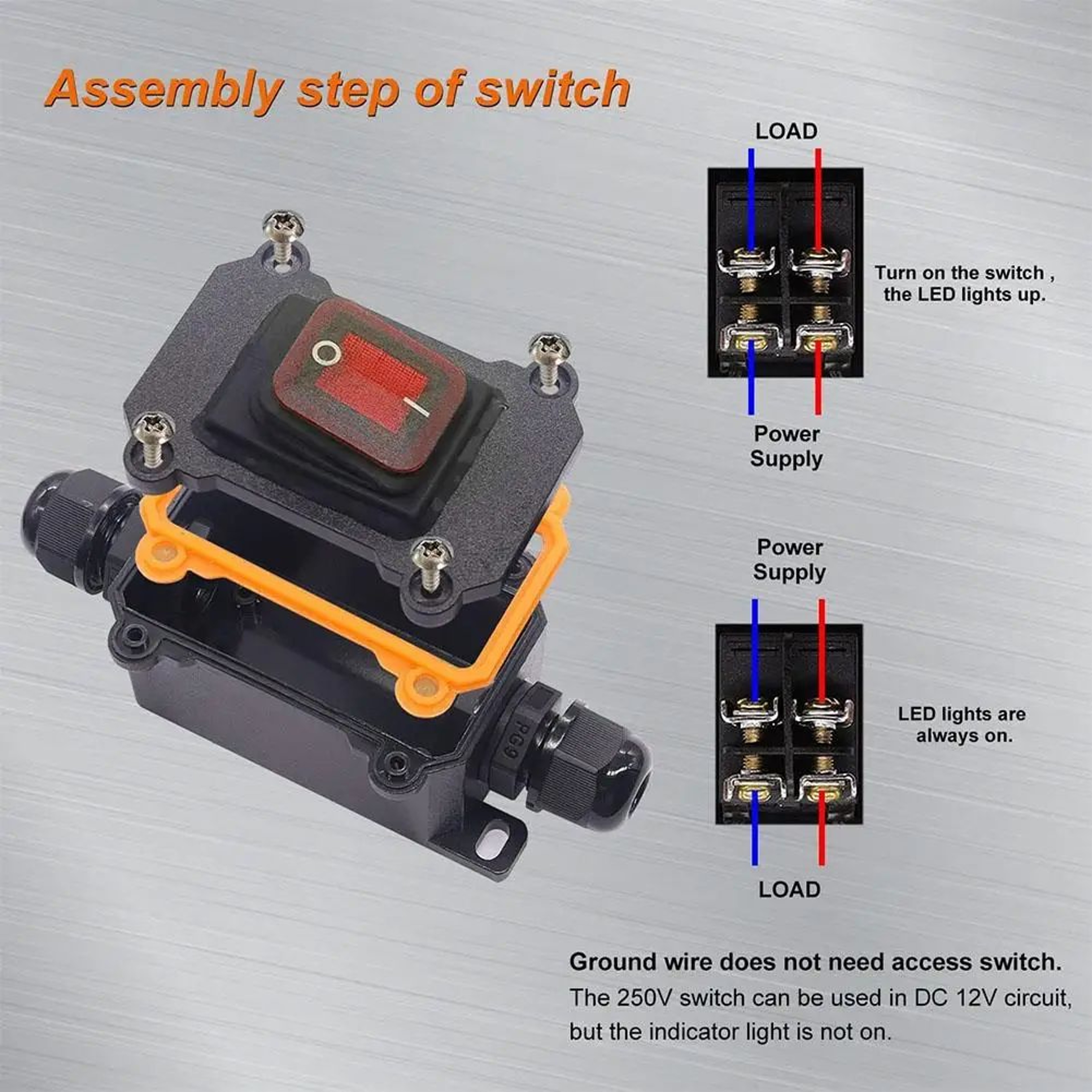 20A Waterproof Inline Rocker Switch IP67 For 12V24V DC And 110V220V AC 2