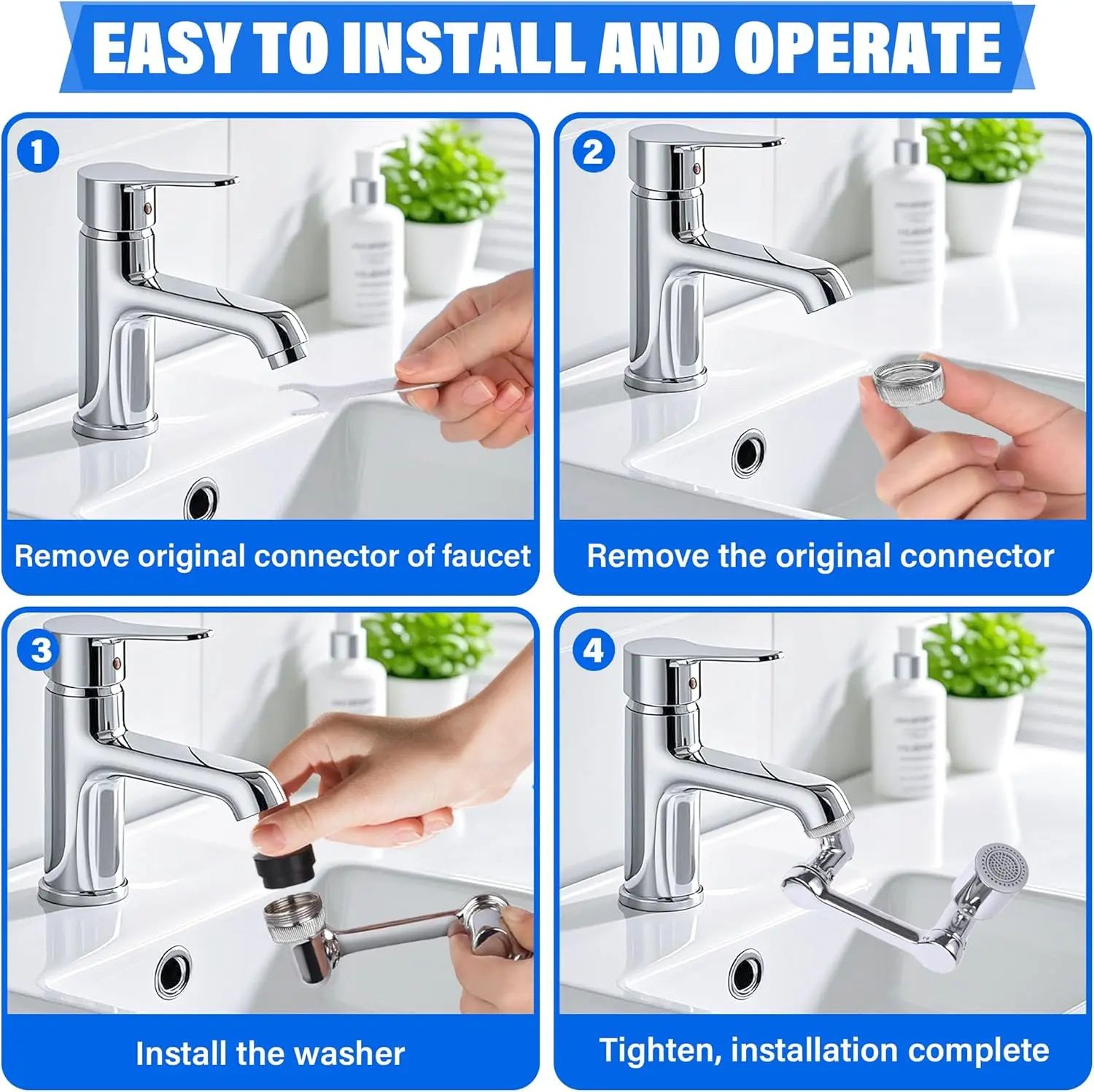 1080 Swivel Stainless Steel Faucet Extender With Dual Spray Modes 5