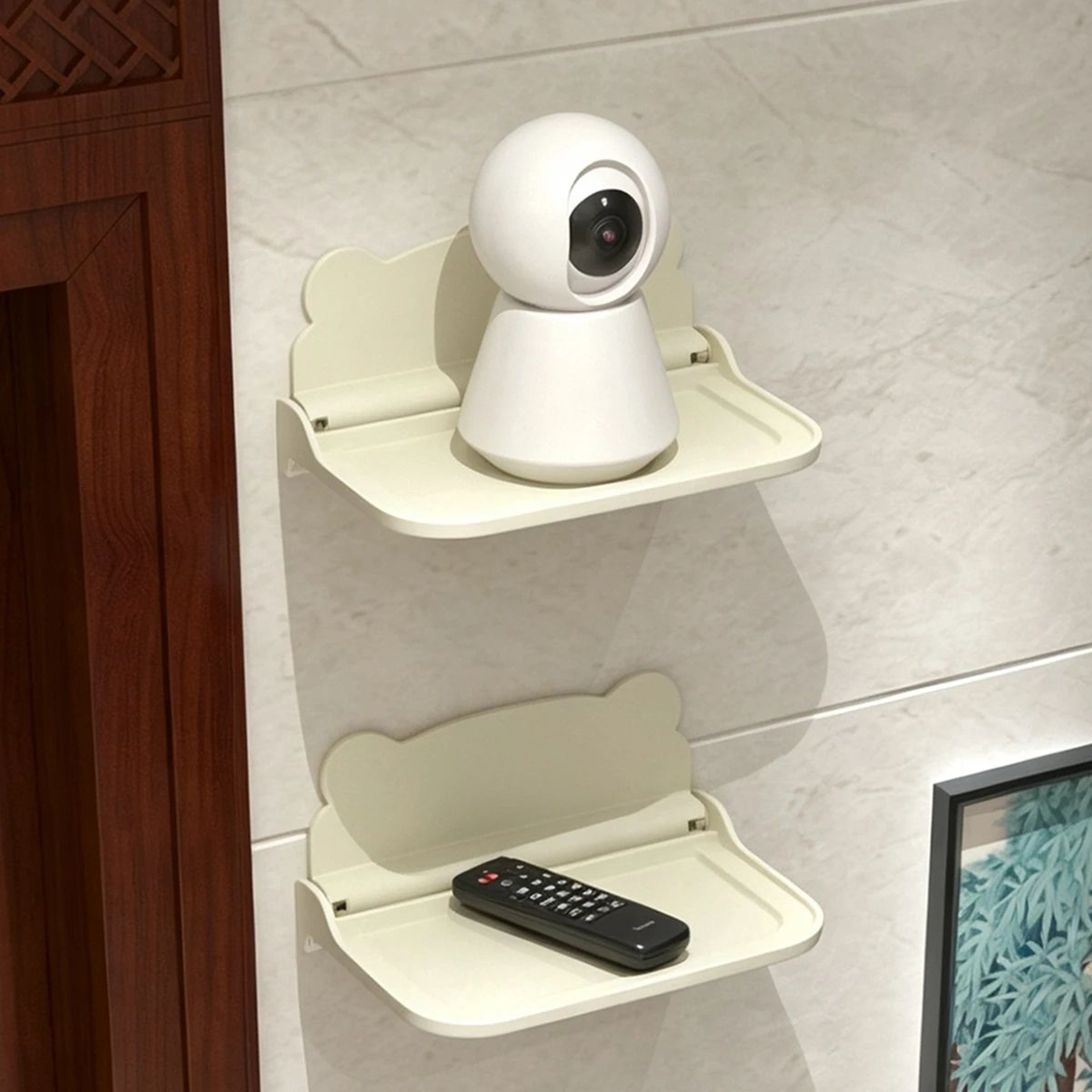 Foldable Wall Mounted Storage Shelf Punch Free Phone Holder And WiFi Router Rack 2