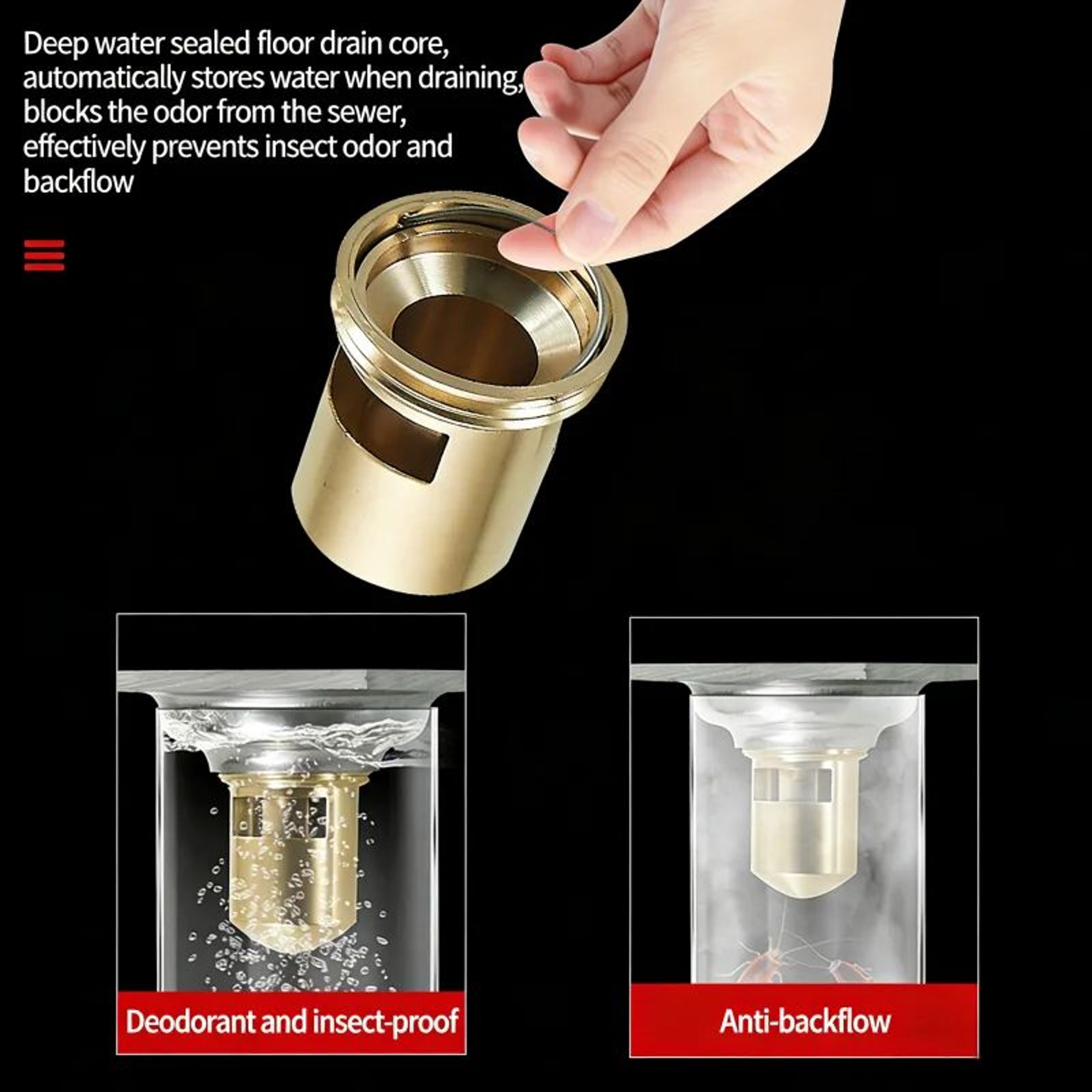 Brass AntiOdor Floor Drain Core With Gravity Seal And Insect Prevention 2