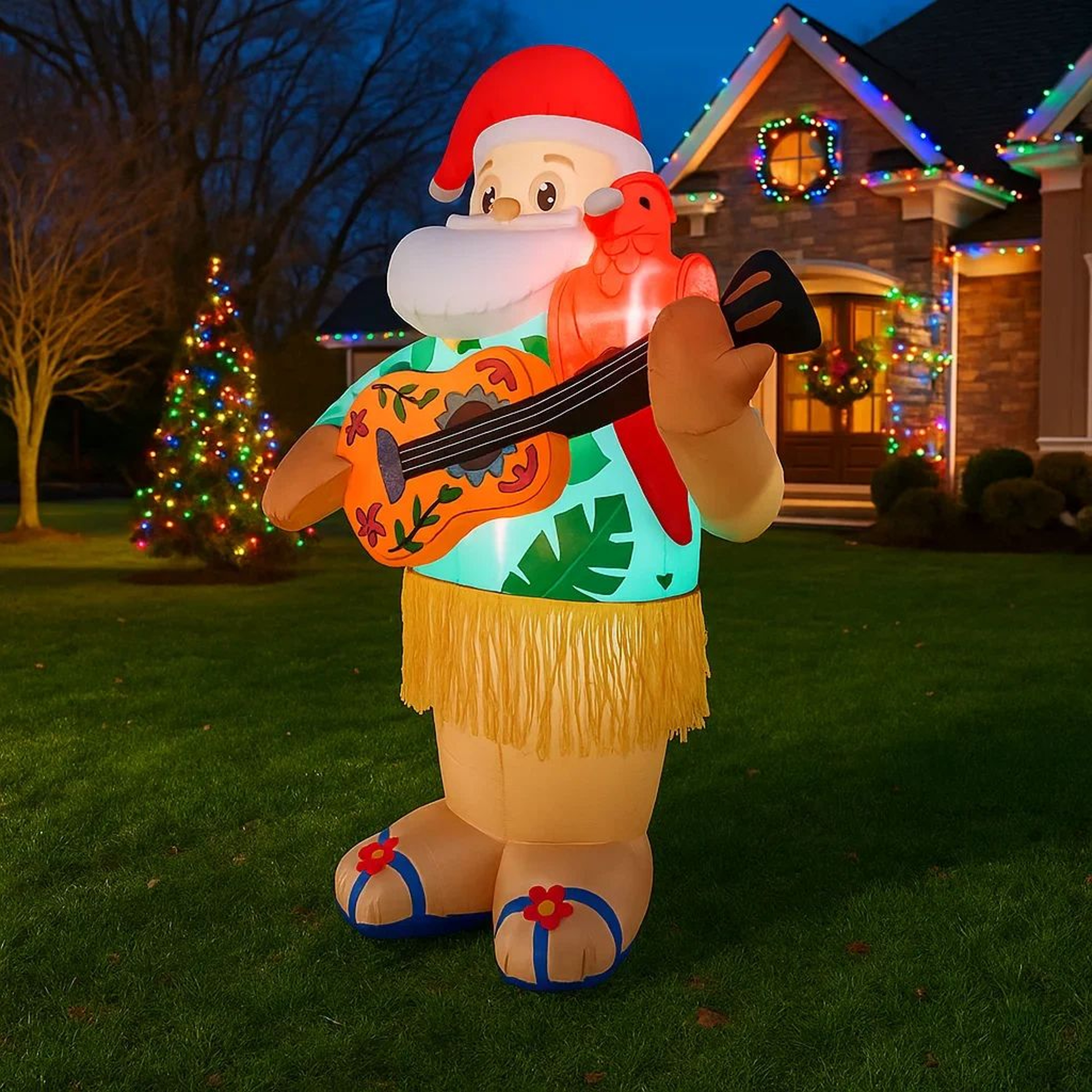 6FT LED Inflatable Hawaiian Santa With Guitar Yard Decoration 1