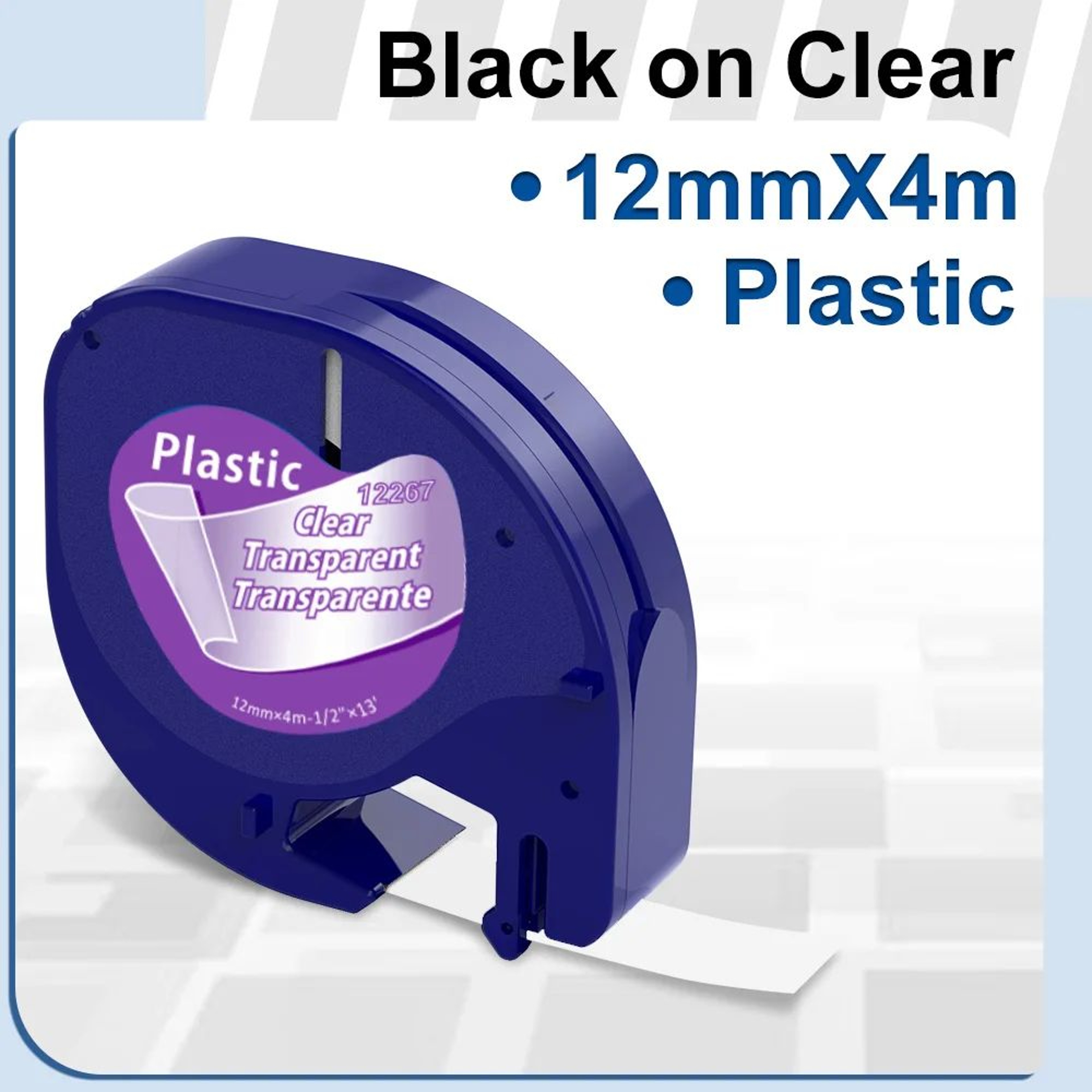 Dymo LetraTag Compatible Clear Plastic Label Tape Refill 12mm X 4m 0