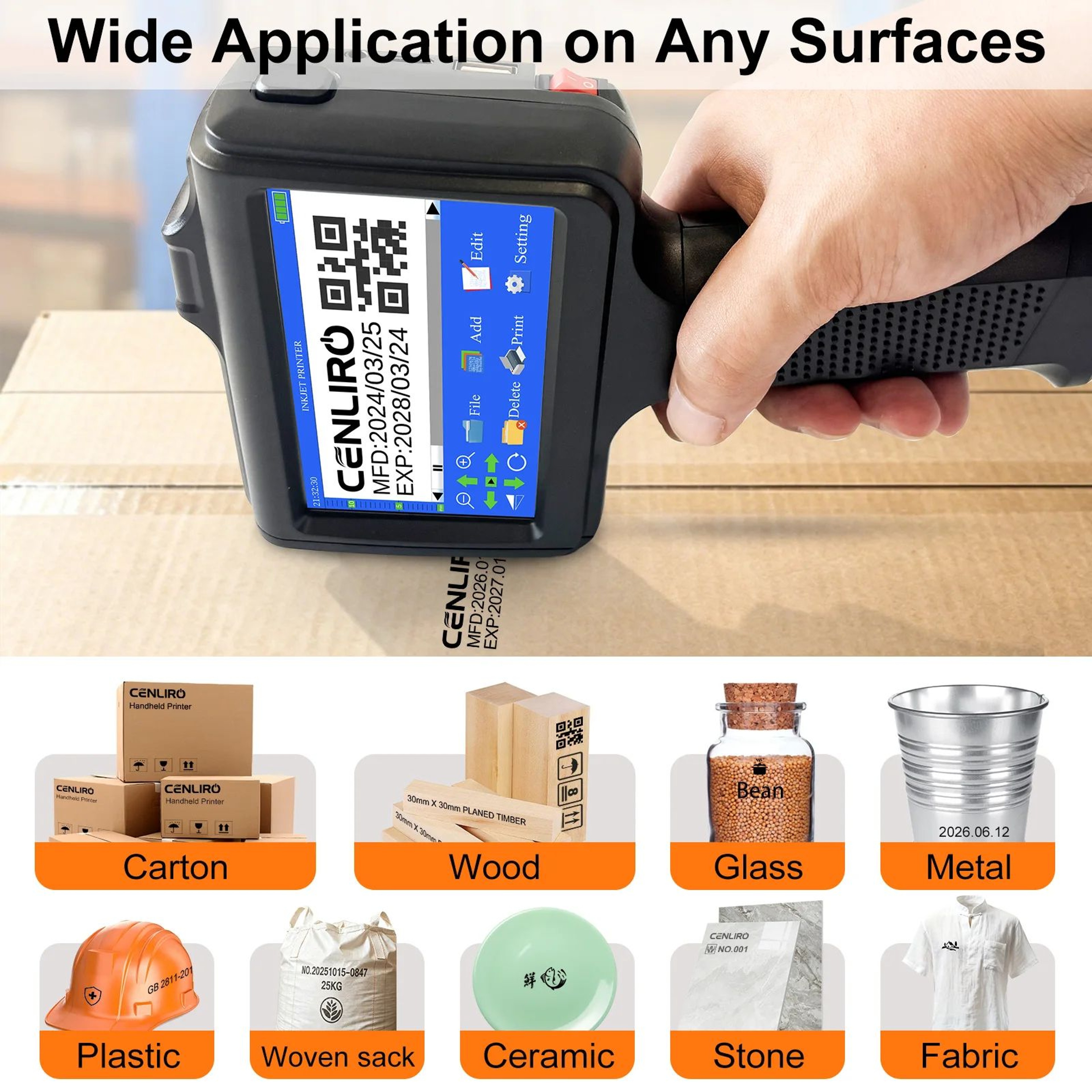 600DPI Handheld Inkjet Printer With FastDrying Ink For Date Batch Number QR Code And Logo Printing 0