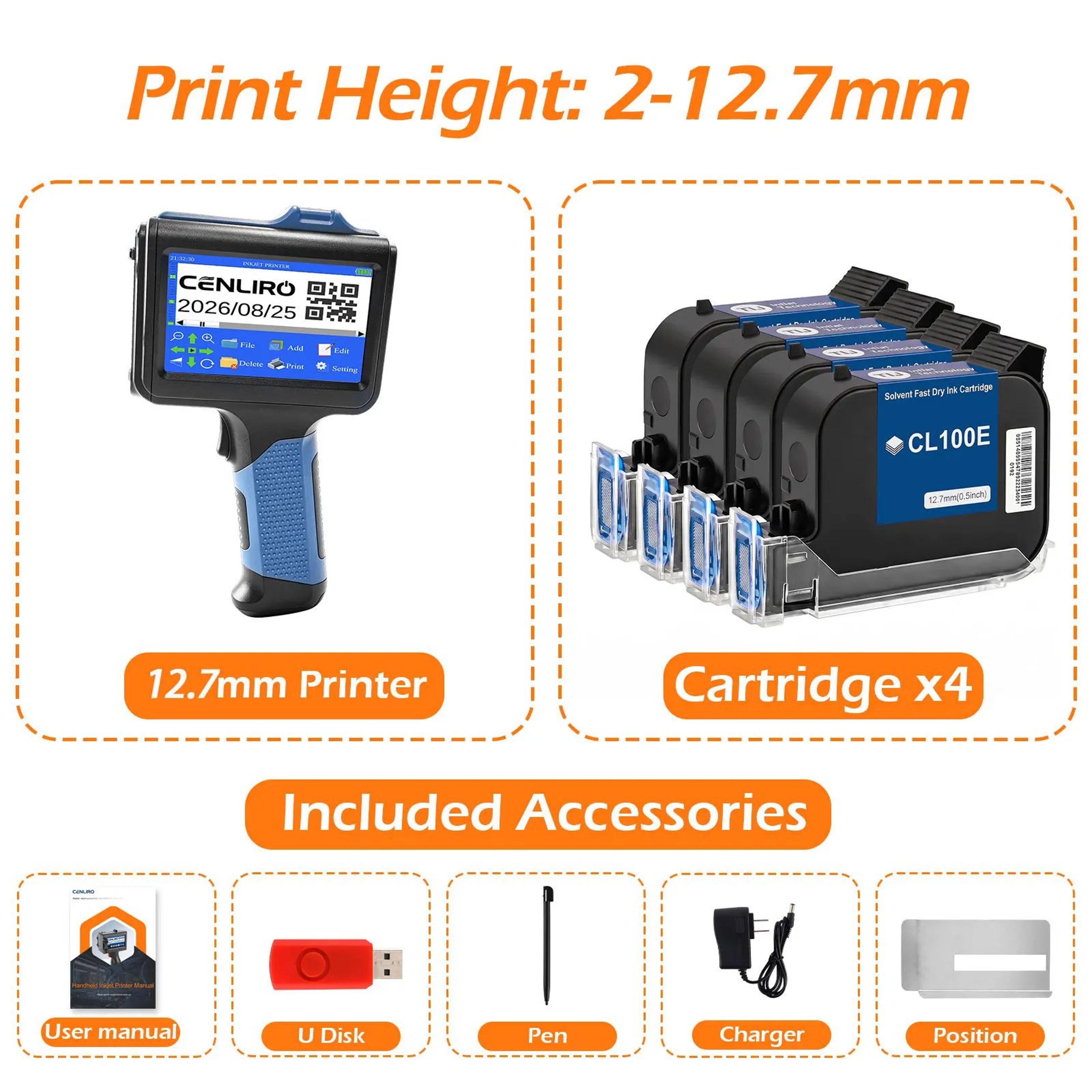 600DPI Handheld Inkjet Printer With FastDrying Ink For Date Batch Number QR Code And Logo Printing 6