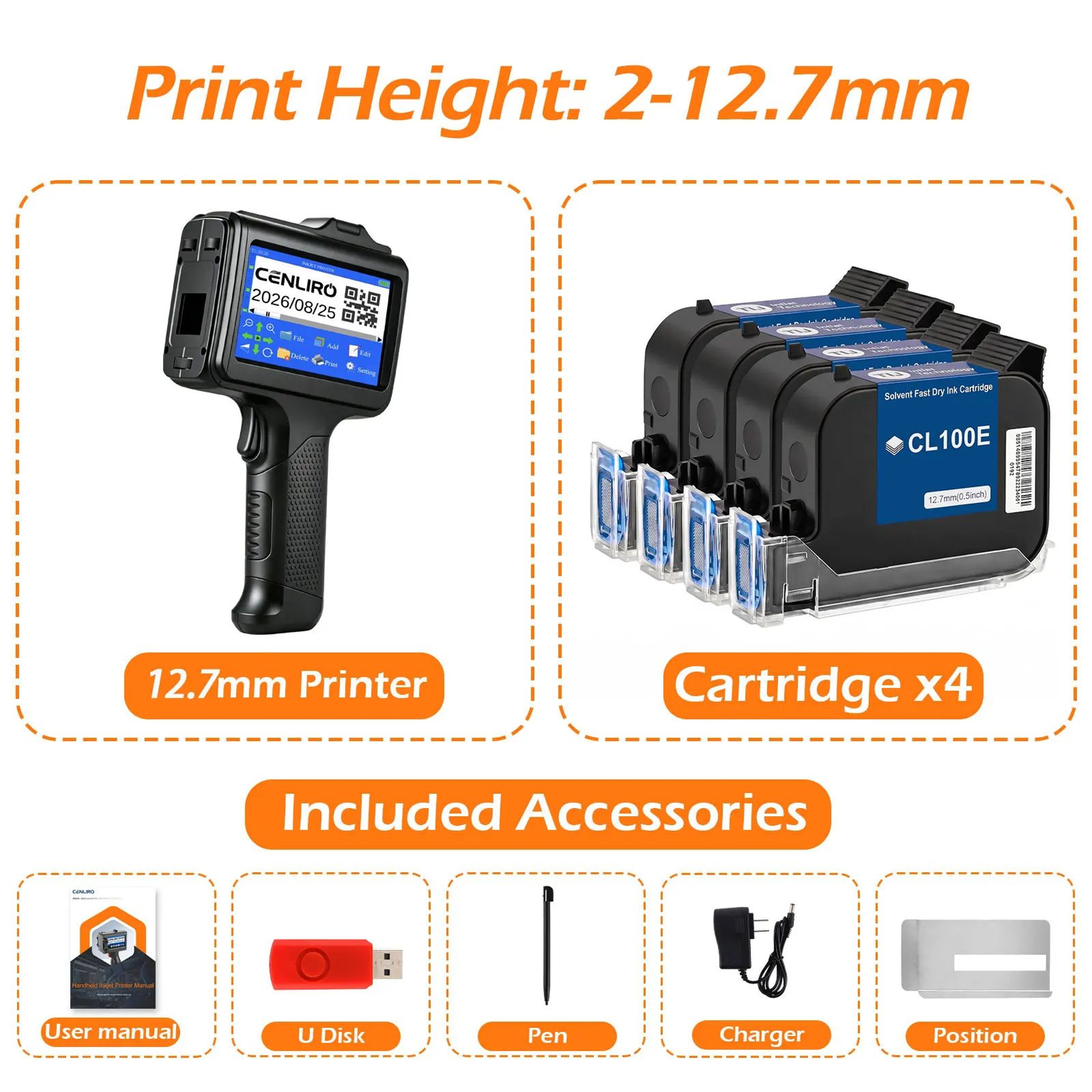 600DPI Handheld Inkjet Printer With FastDrying Ink For Date Batch Number QR Code And Logo Printing 5