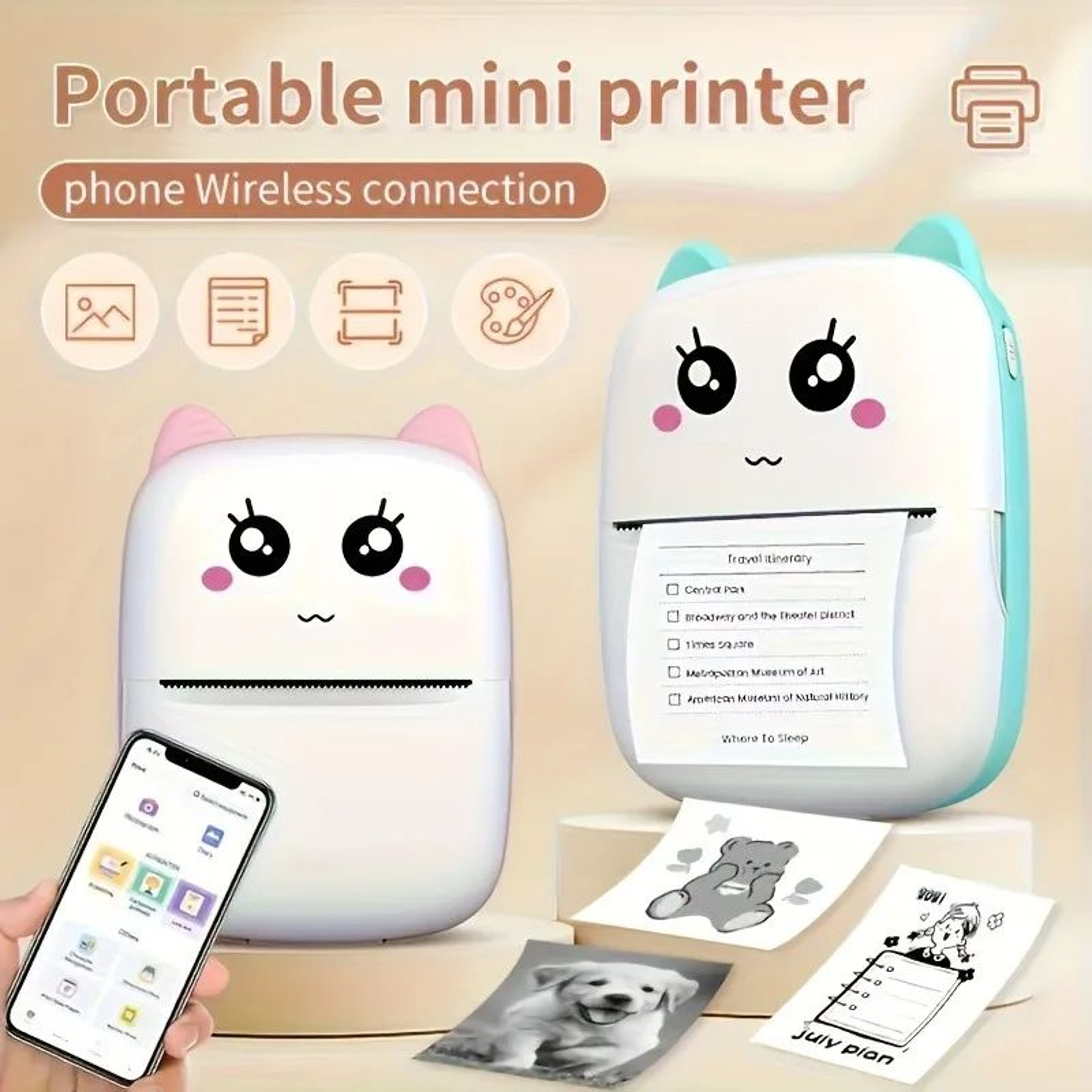 Portable Mini Thermal Printer For Photos Notes Labels And Receipts 0