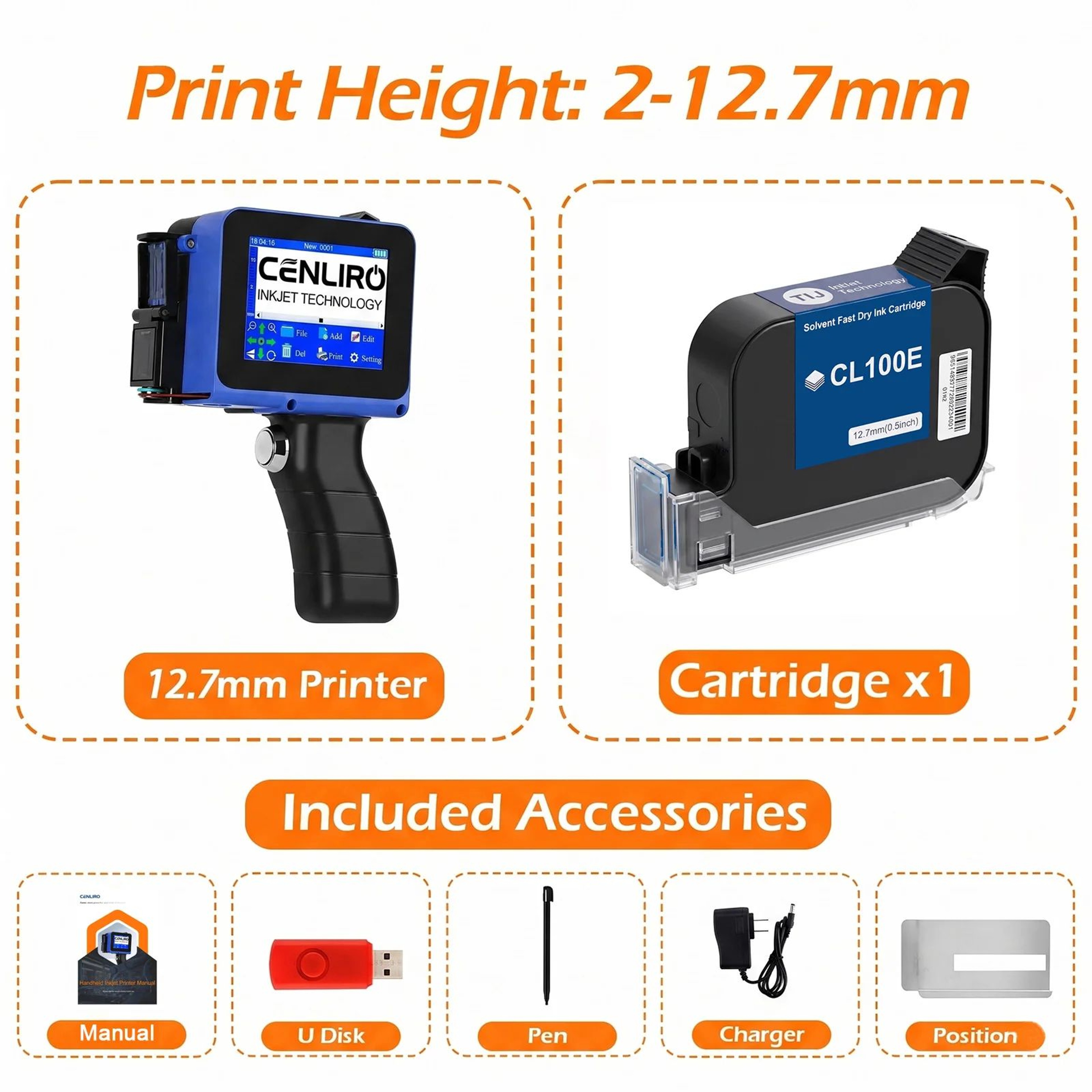 CL05P Detachable Handheld Inkjet Printer 127mm For QR Codes Barcodes And Expiry Dates 8