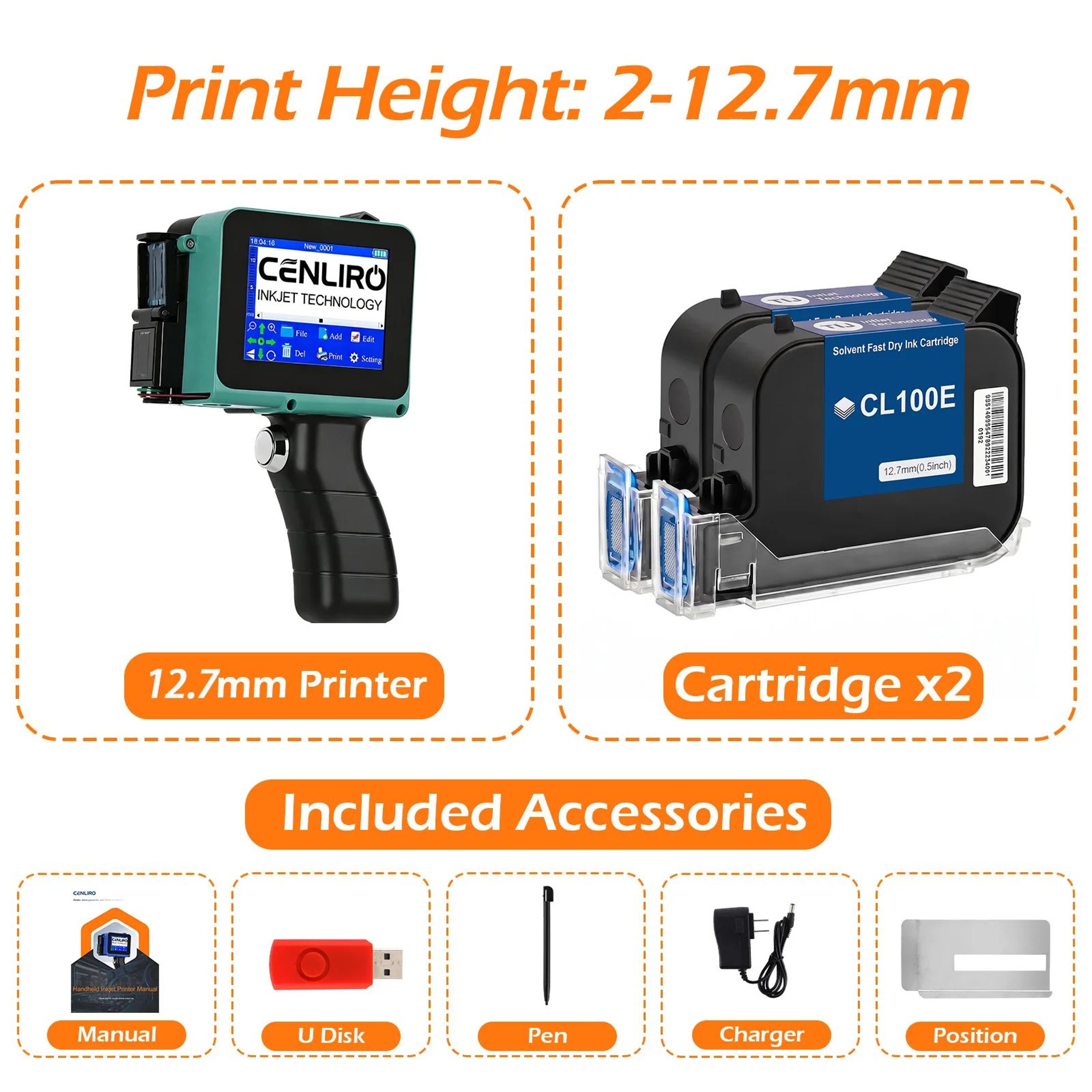 CL05P Detachable Handheld Inkjet Printer 127mm For QR Codes Barcodes And Expiry Dates 10