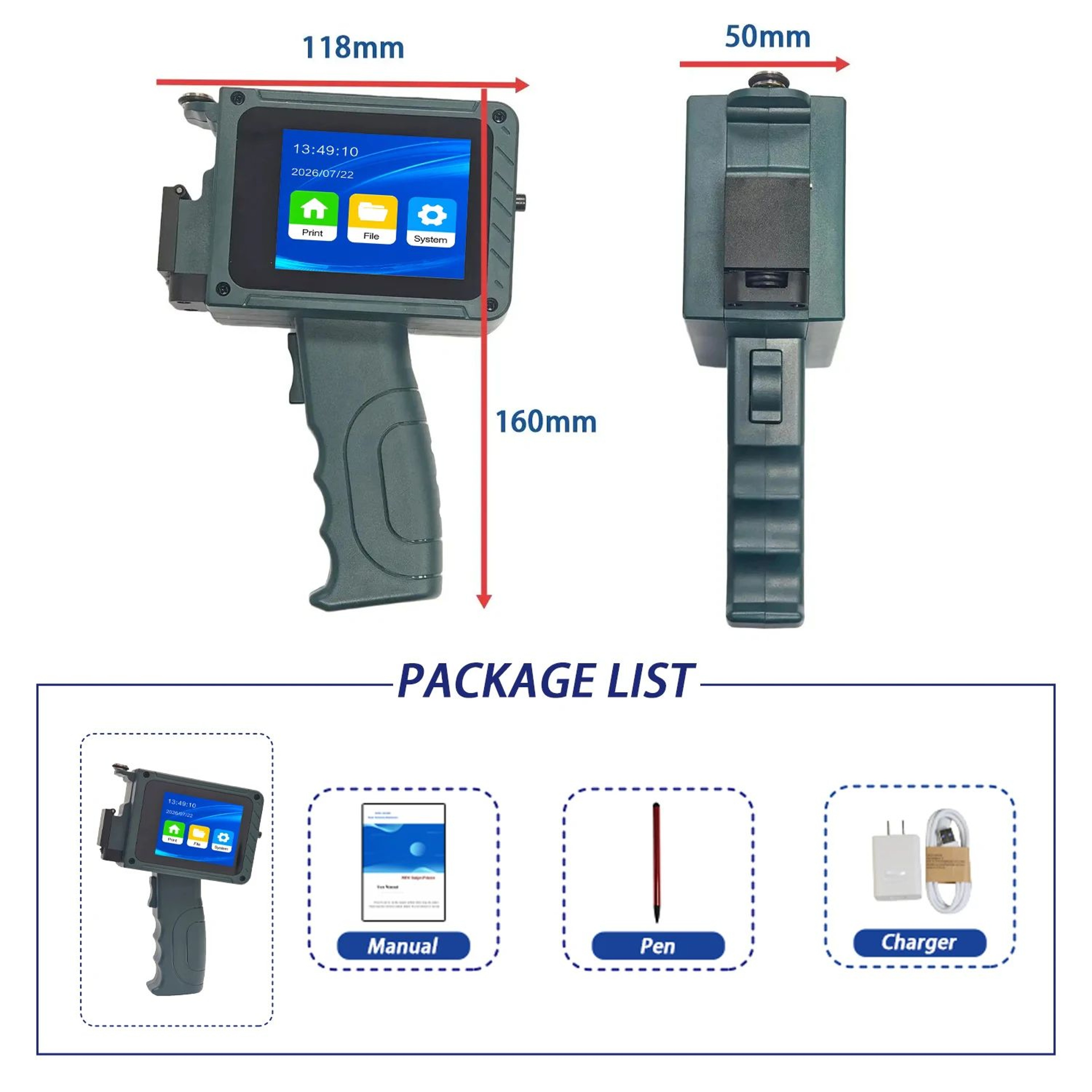 Portable 127mm Handheld Inkjet Printer For QR Codes Barcodes Logos And Date Printing 1