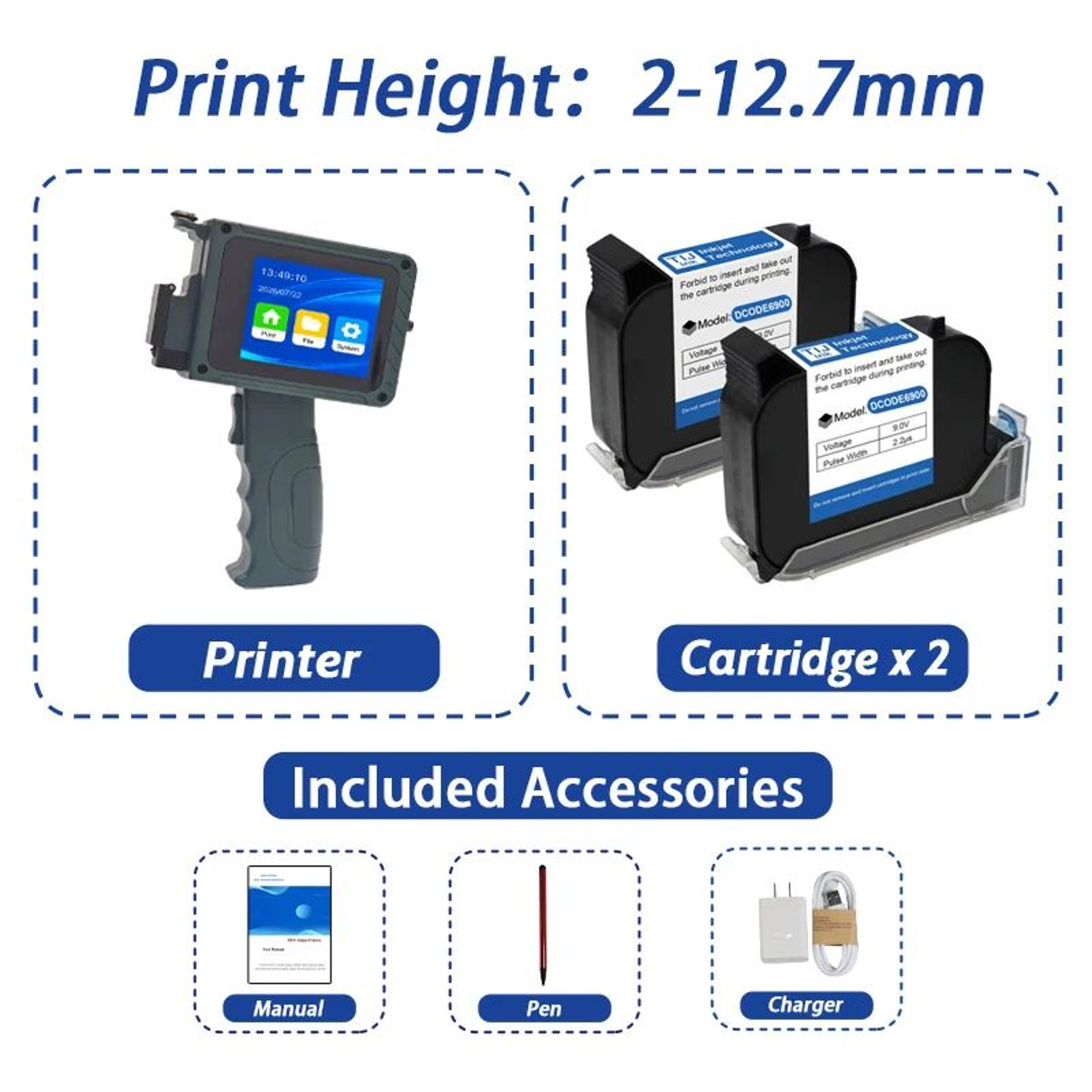 Portable 127mm Handheld Inkjet Printer For QR Codes Barcodes Logos And Date Printing 8