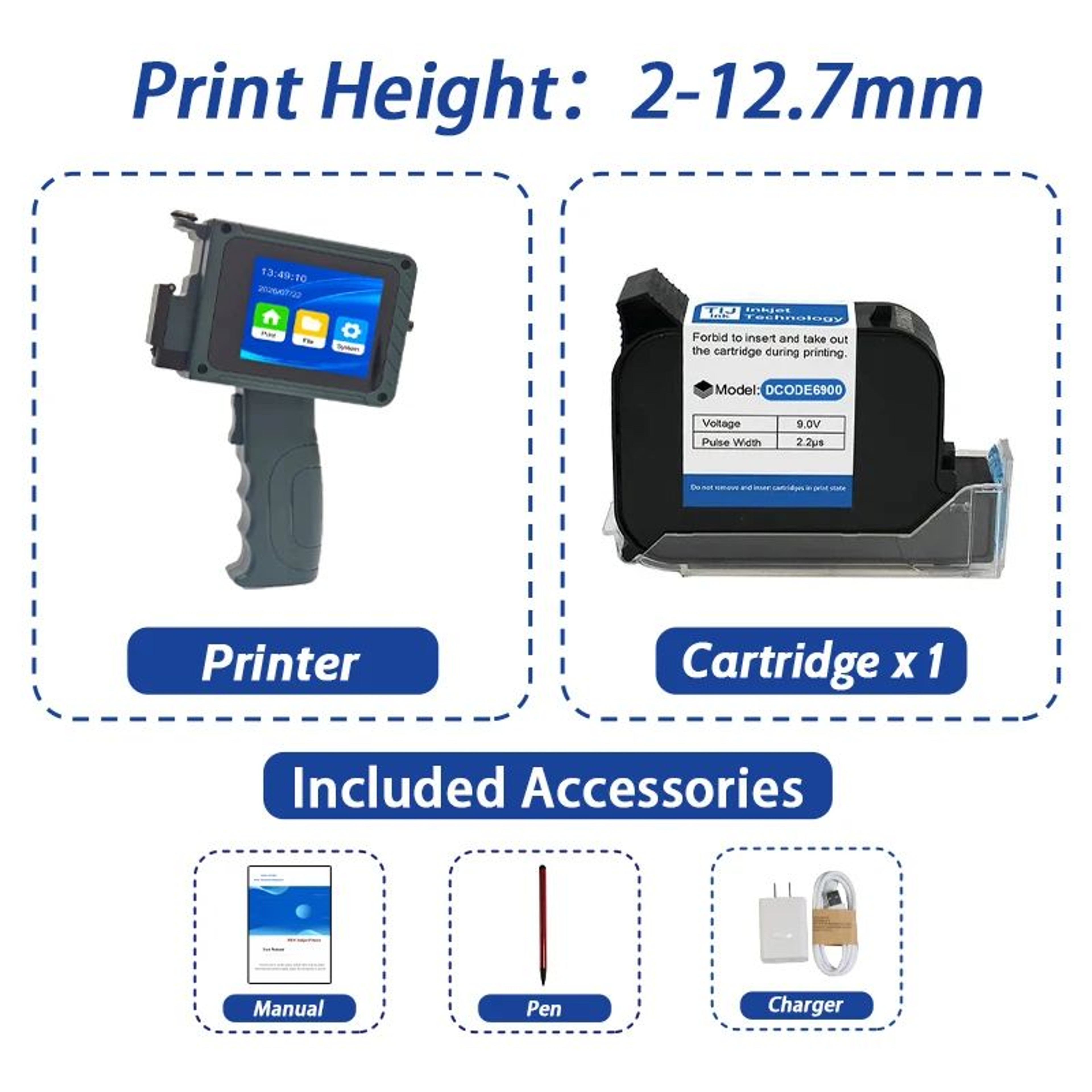 Portable 127mm Handheld Inkjet Printer For QR Codes Barcodes Logos And Date Printing 7