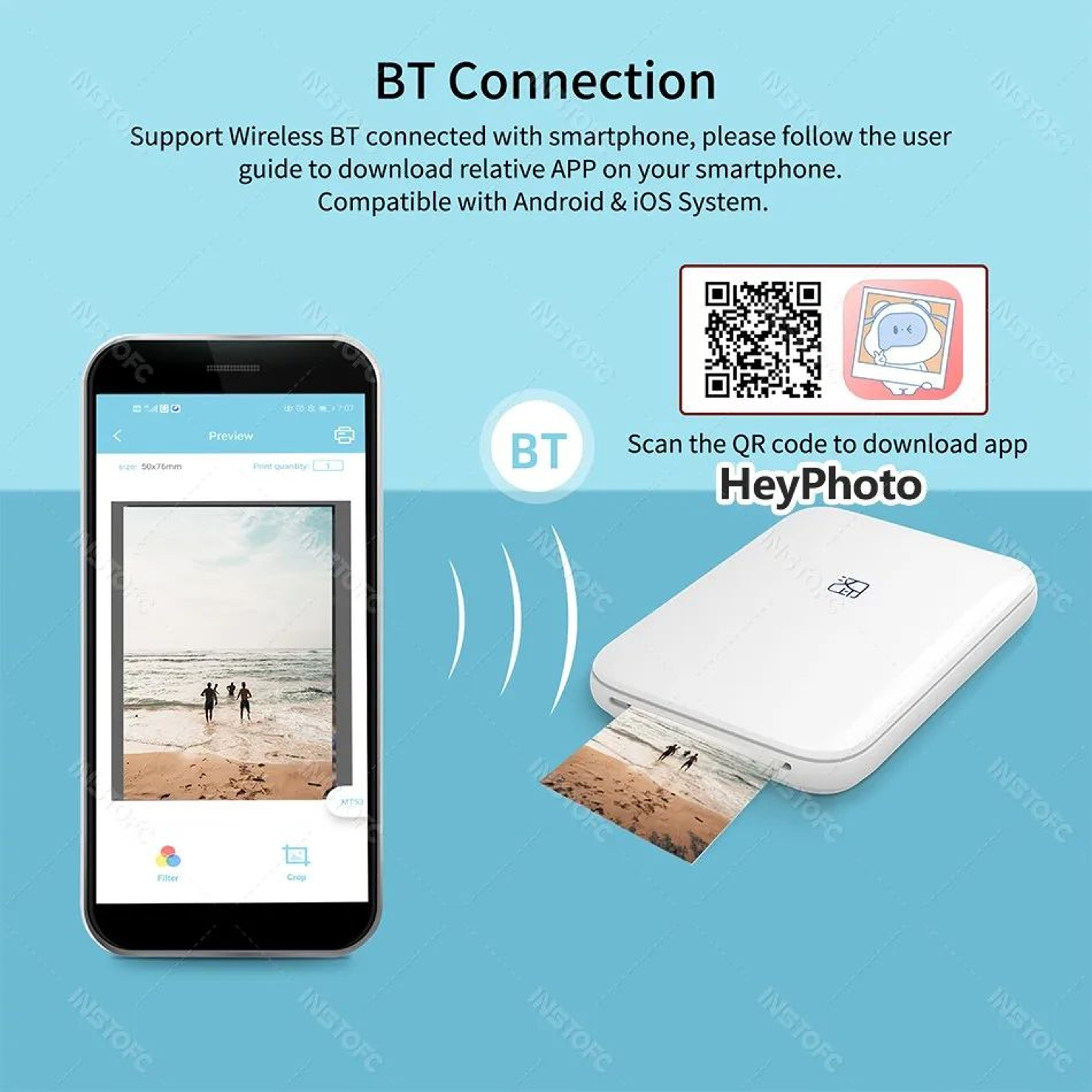 Portable 2x3 Inch Color Photo Printer With Bluetooth And StickyBacked Photo Paper 5