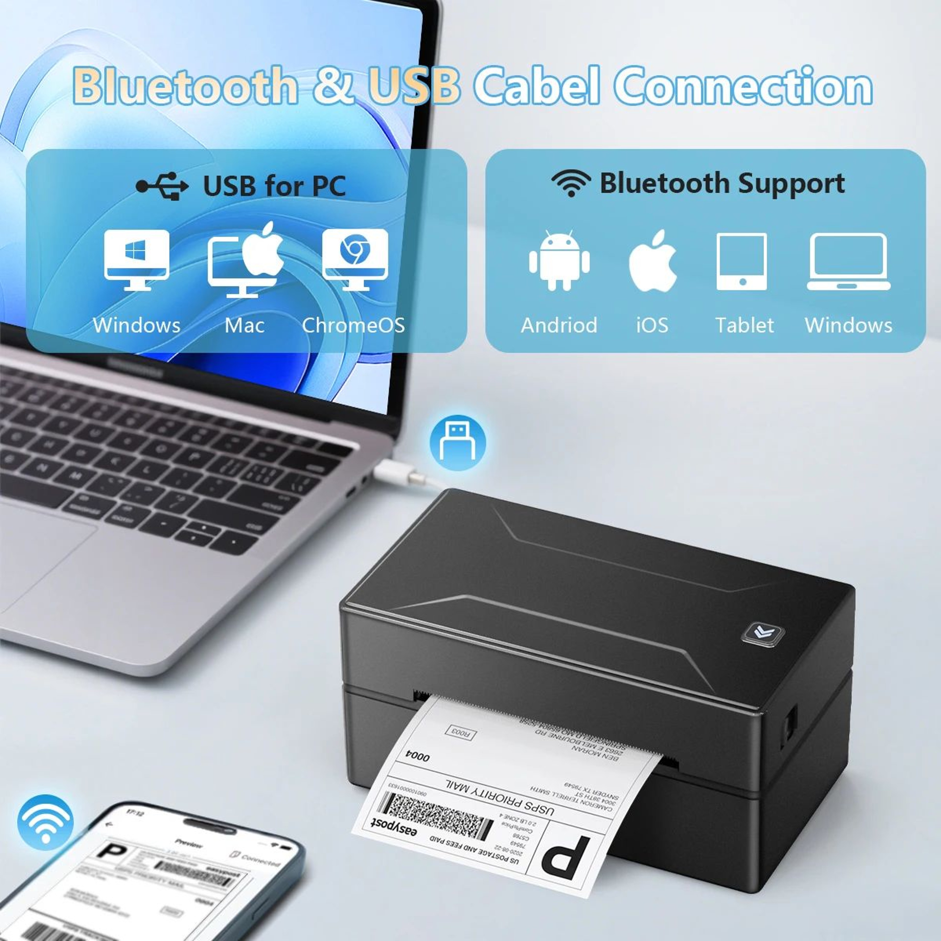 D100 Portable Bluetooth 4x6 Inch Wireless Thermal Shipping Label Printer 3