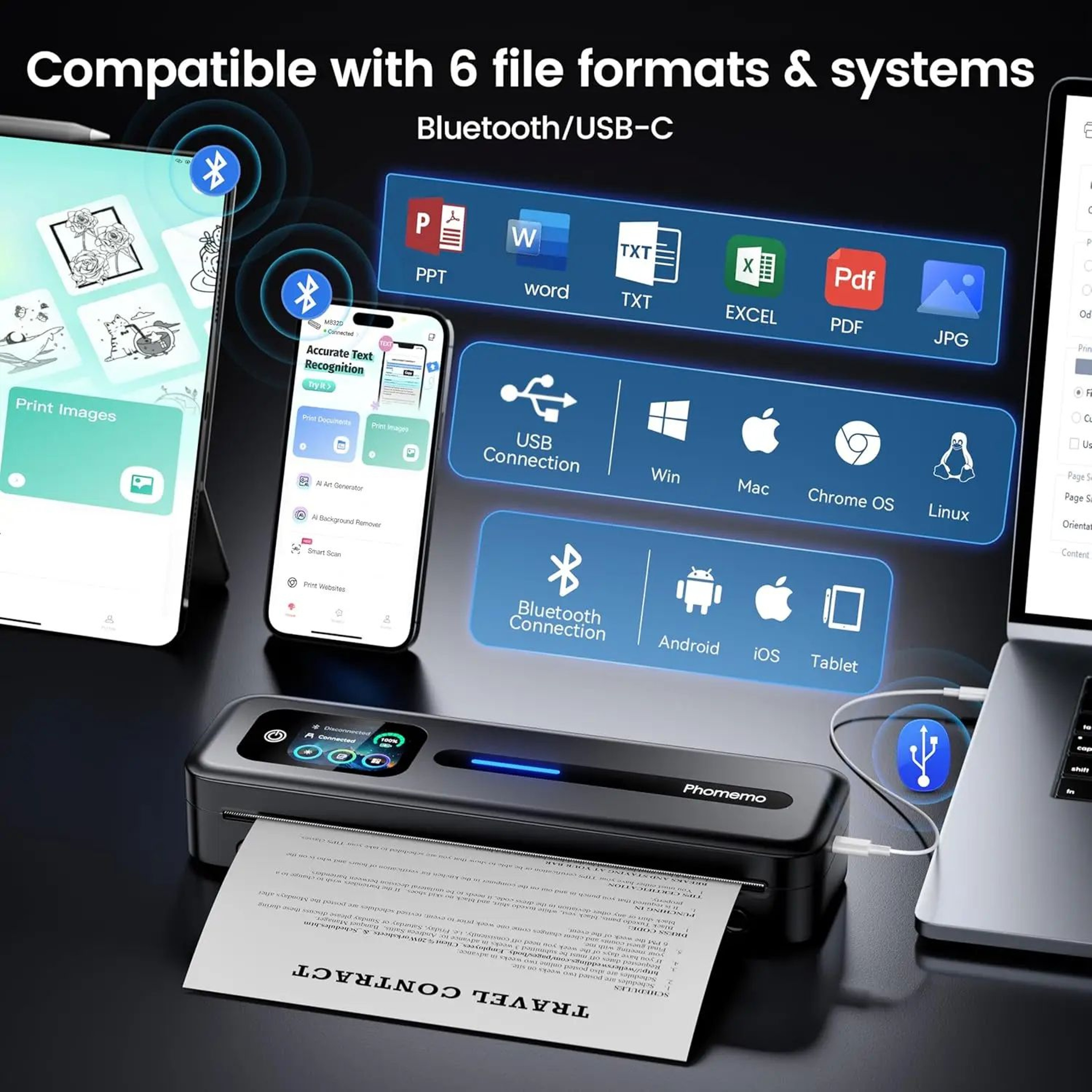M832D Portable A4 Thermal Printer With Touchscreen Wireless Inkless Printing For Travel And Office 2