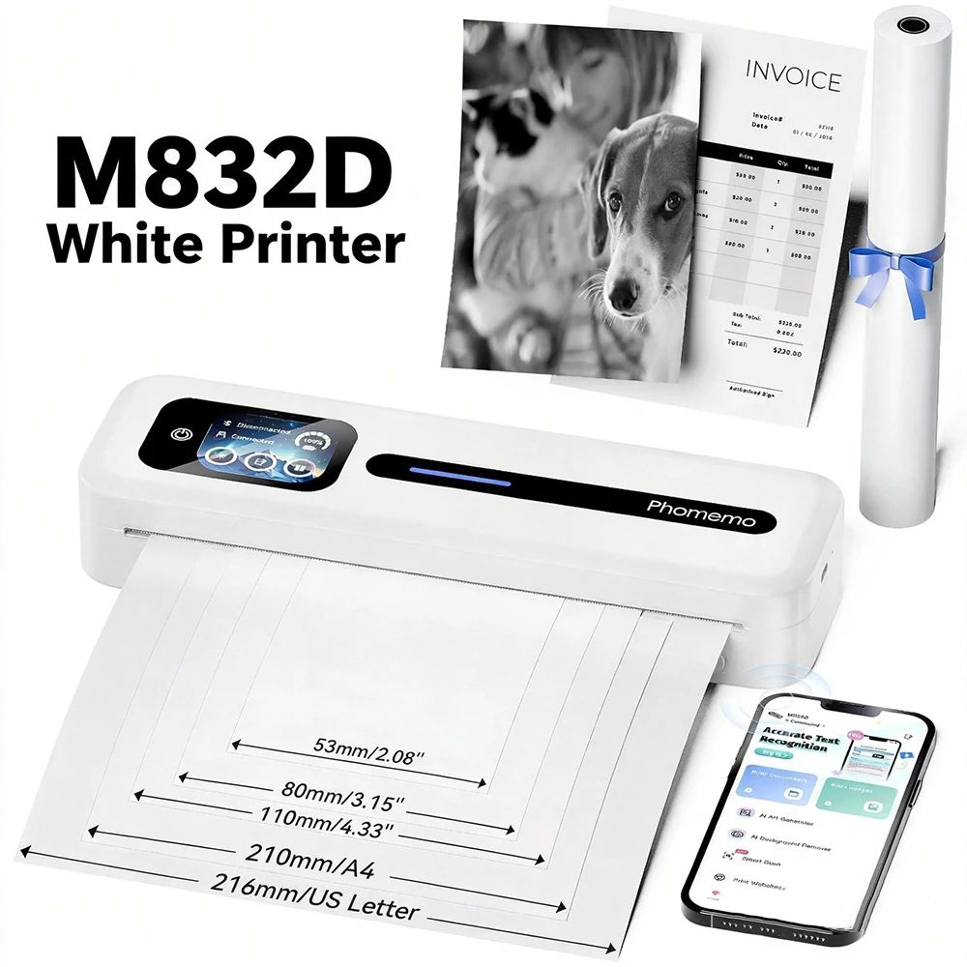 M832D Portable A4 Thermal Printer With Touchscreen Wireless Inkless Printing For Travel And Office 6
