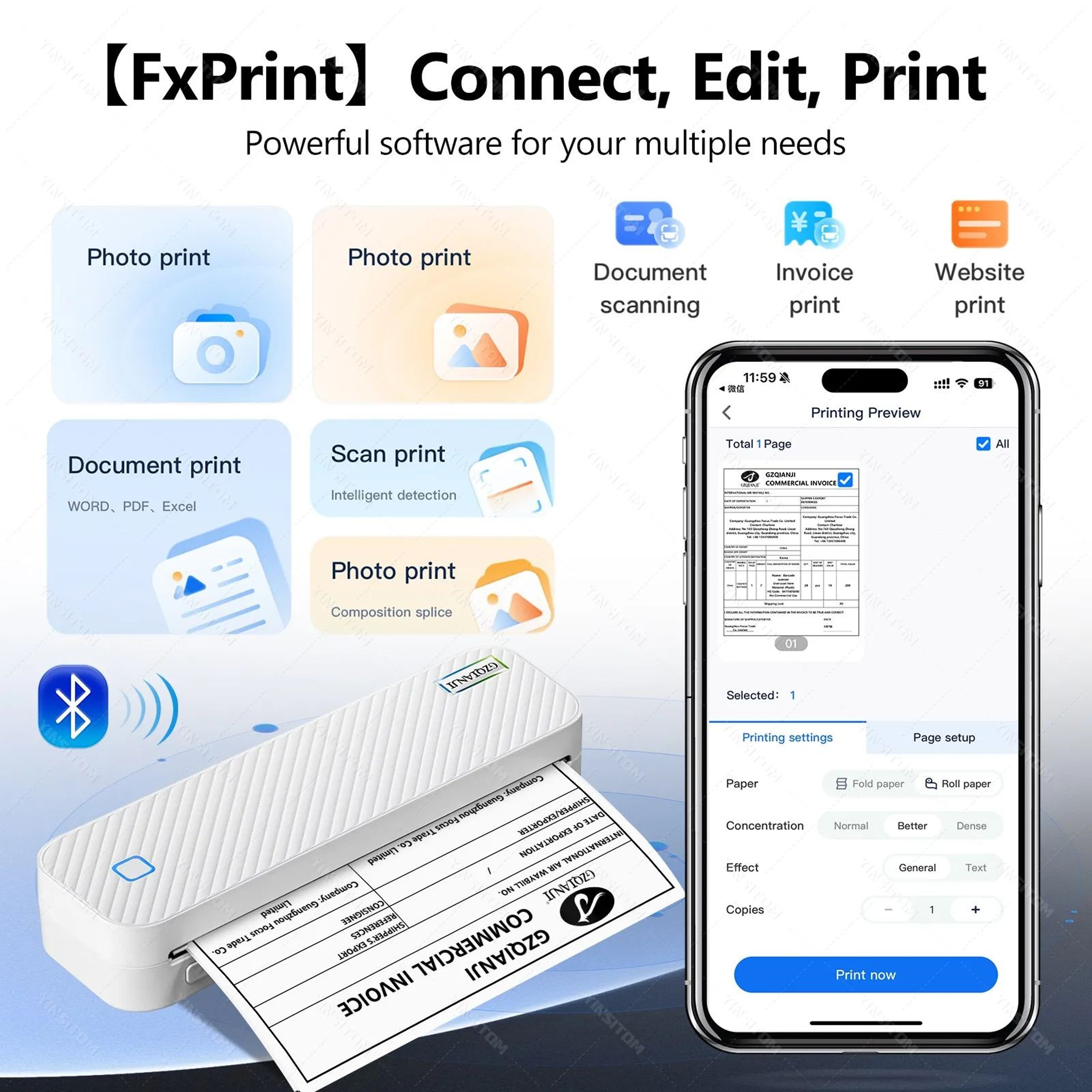300DPI Portable Bluetooth Thermal Printer For A4 And US Letter Documents 1