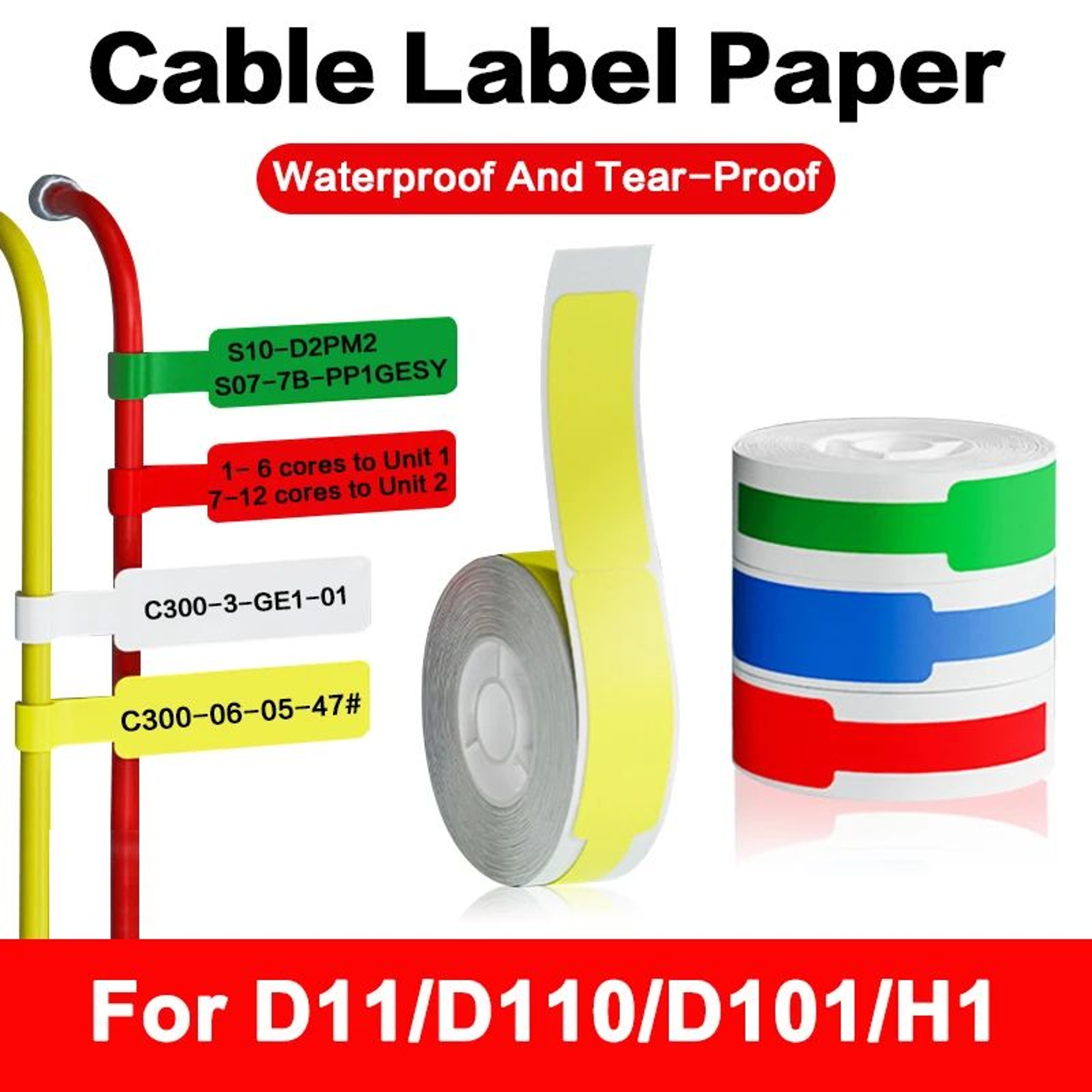 Waterproof SelfAdhesive Cable Label Stickers For D101 D11 D110 H1 Thermal Printers 0
