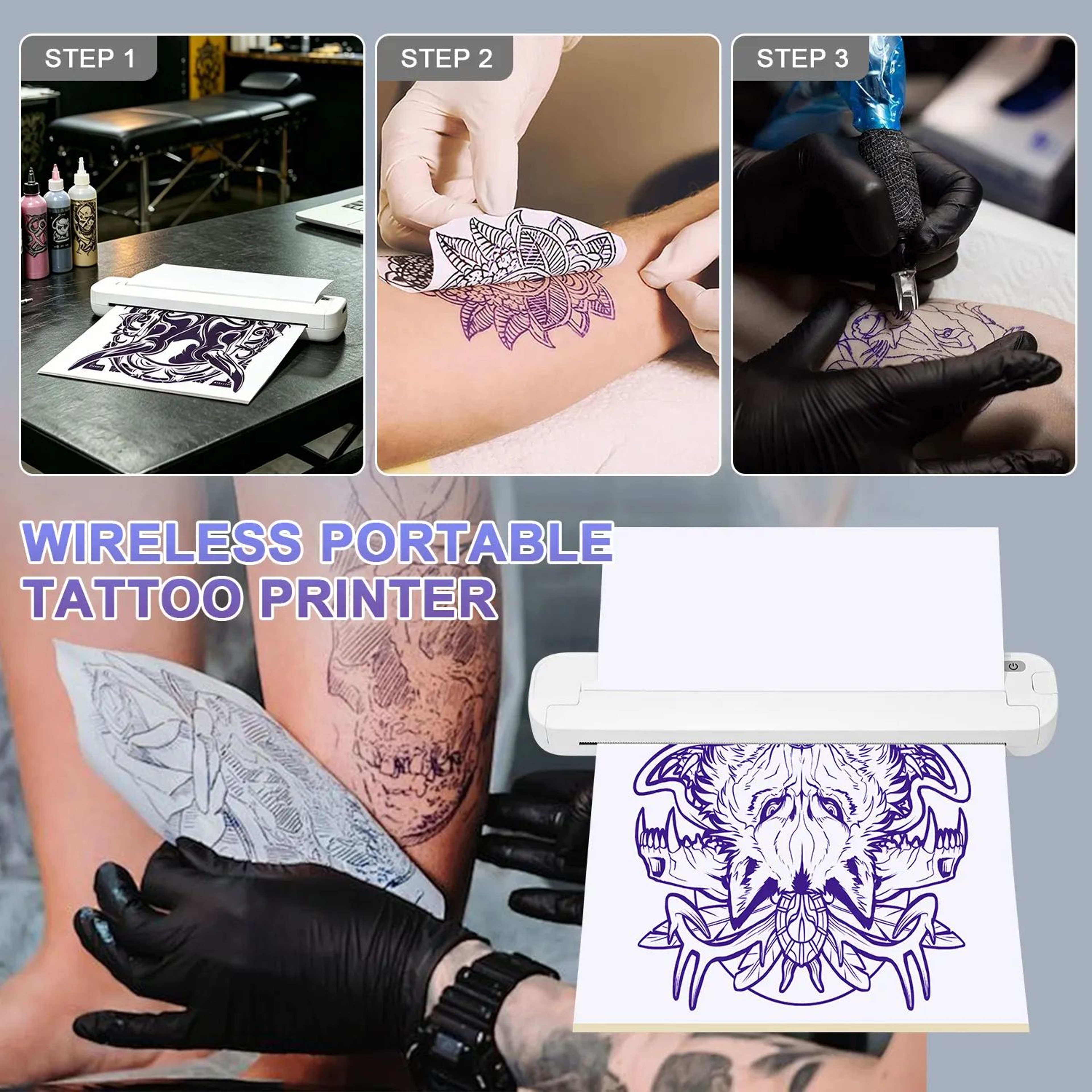 Wireless Bluetooth Tattoo Stencil Printer With 15 Transfer Papers 455g Portable Thermal Copier 2