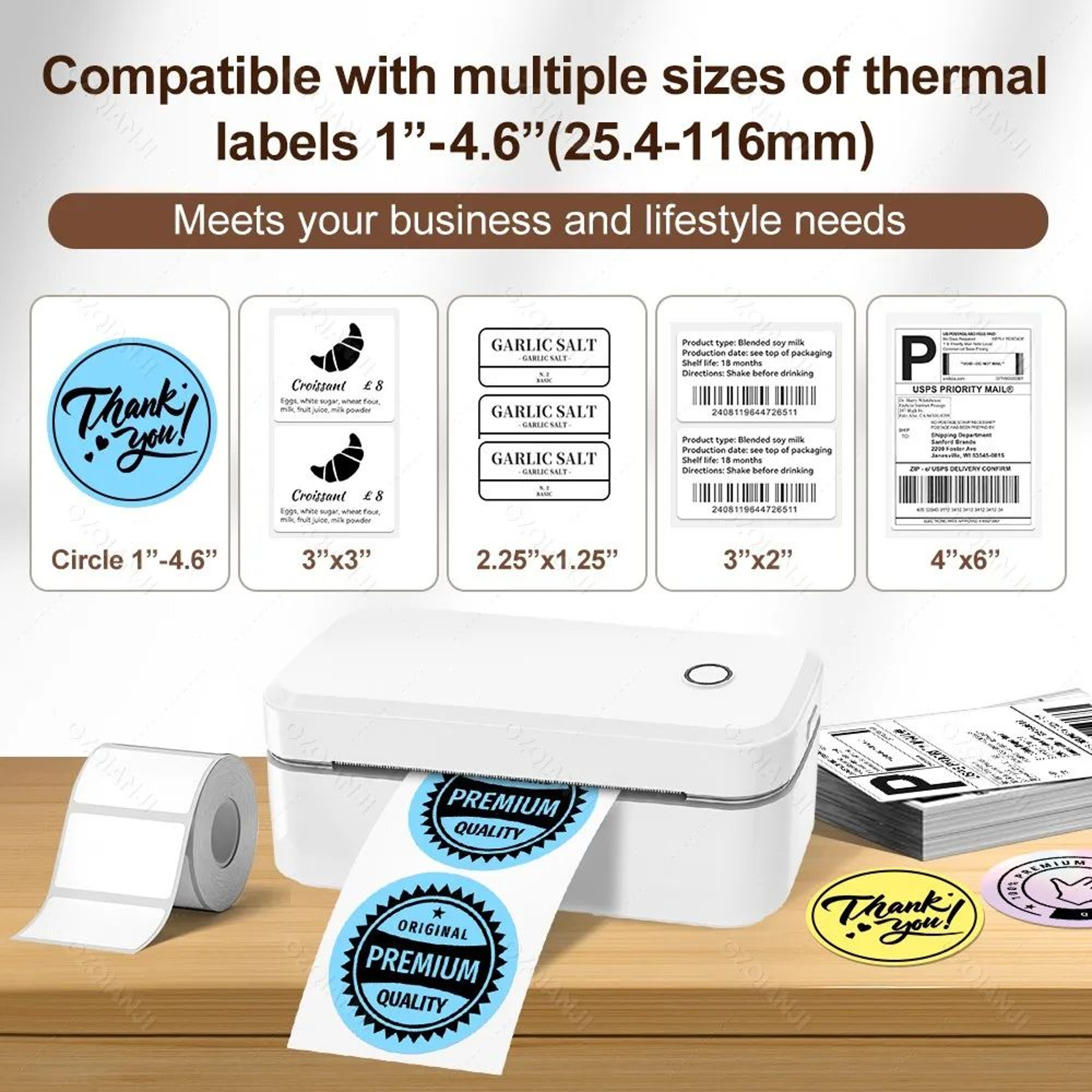 4 Inch Bluetooth Thermal Shipping Label Printer 110mm Wireless Inkless Printer 4